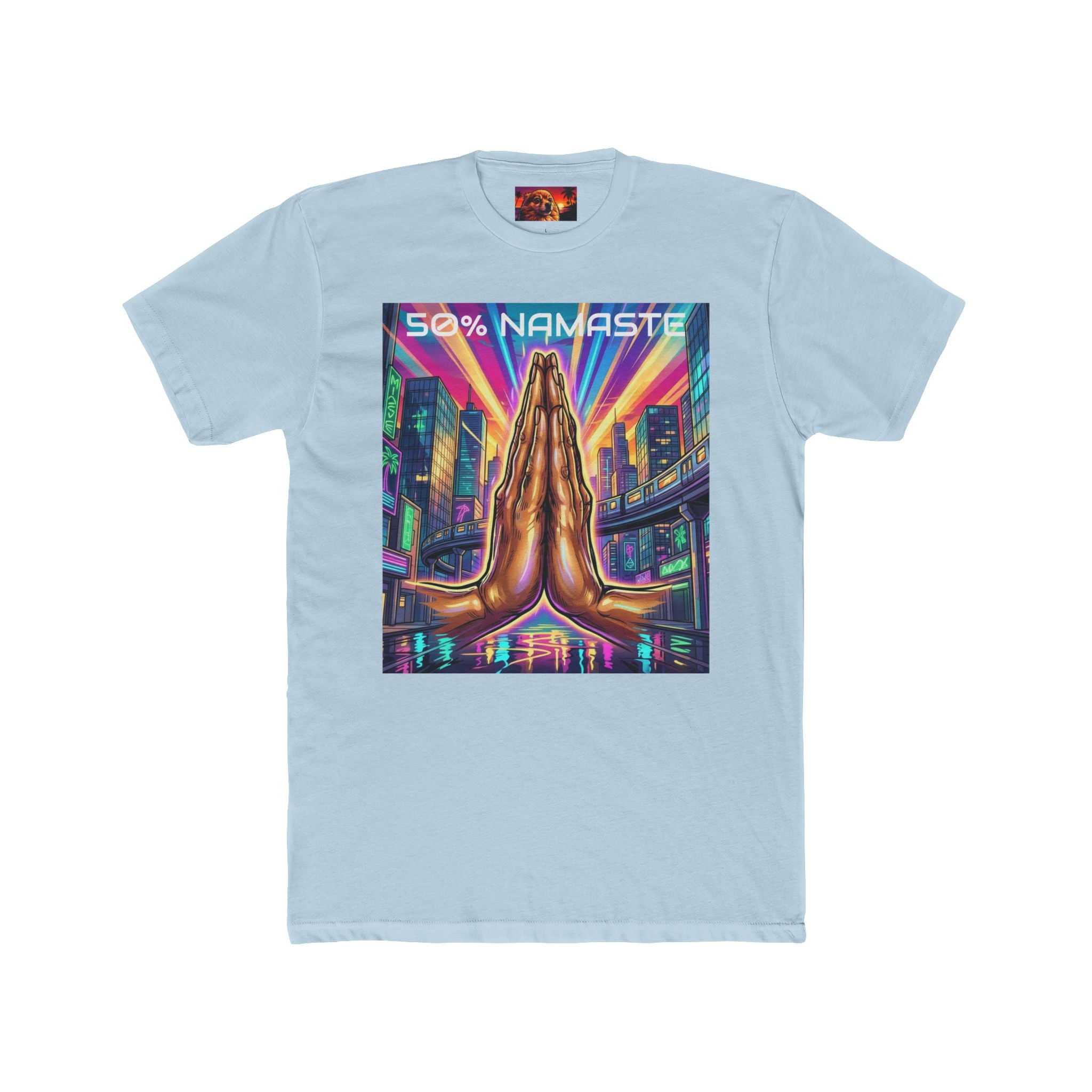 Namaste/Middle Finger Tee — "50% Namaste / 50% FAHK Off" Urban Yoga Tee