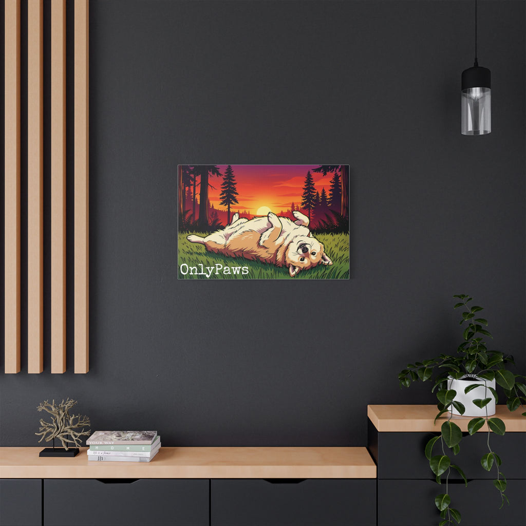 Cory the Corgi OnlyPaws Sunset Canvas Print — Stretched Satin Wall Art