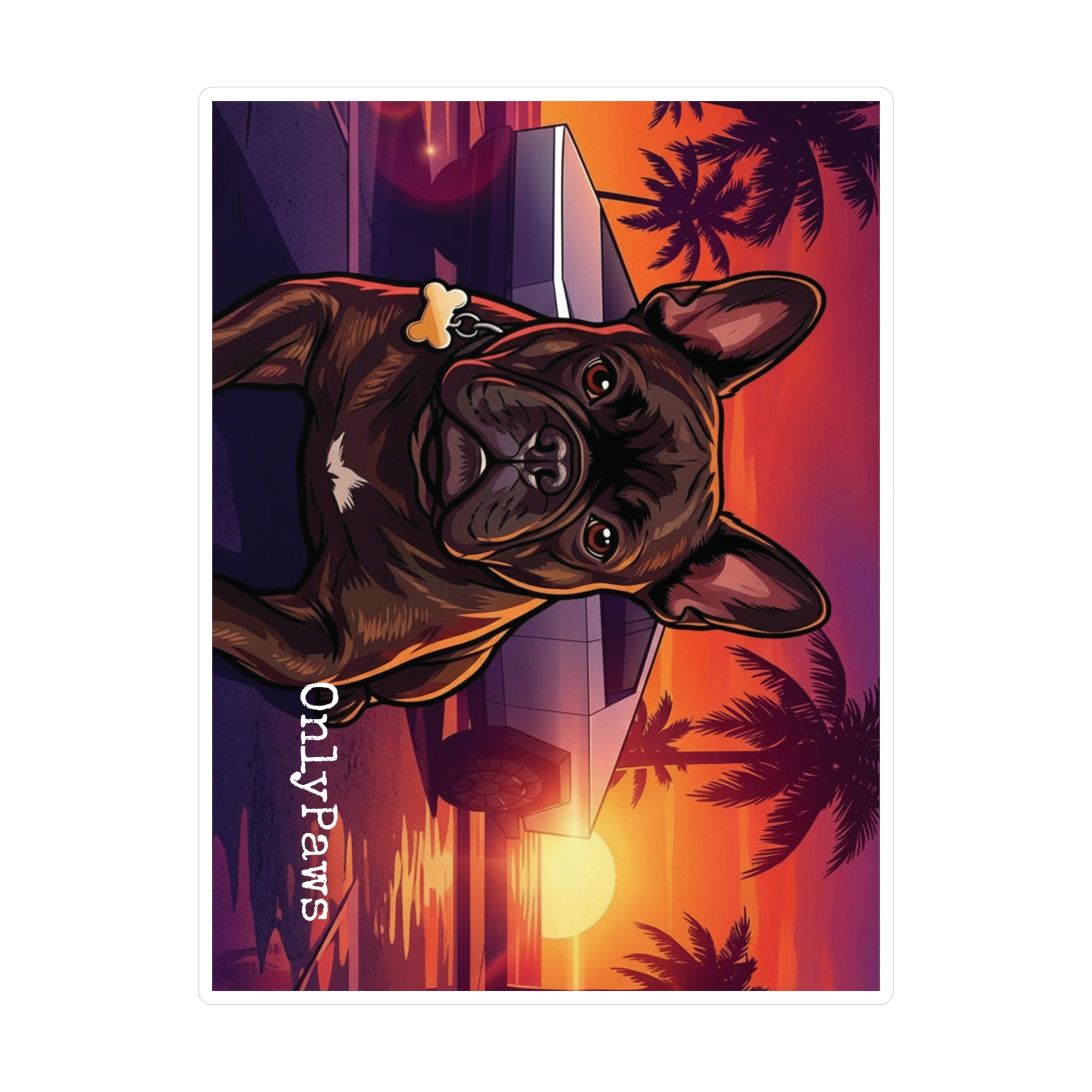 Mateo Edition French Bulldog Sunset Vinyl Decal — Kiss-Cut Dog Sticker (OnlyPaws)