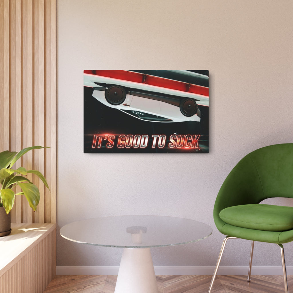 It's Good to Suck Roadster Metal Art Sign by SmokehBear – lifestyle, hung on a wall above a table and chair