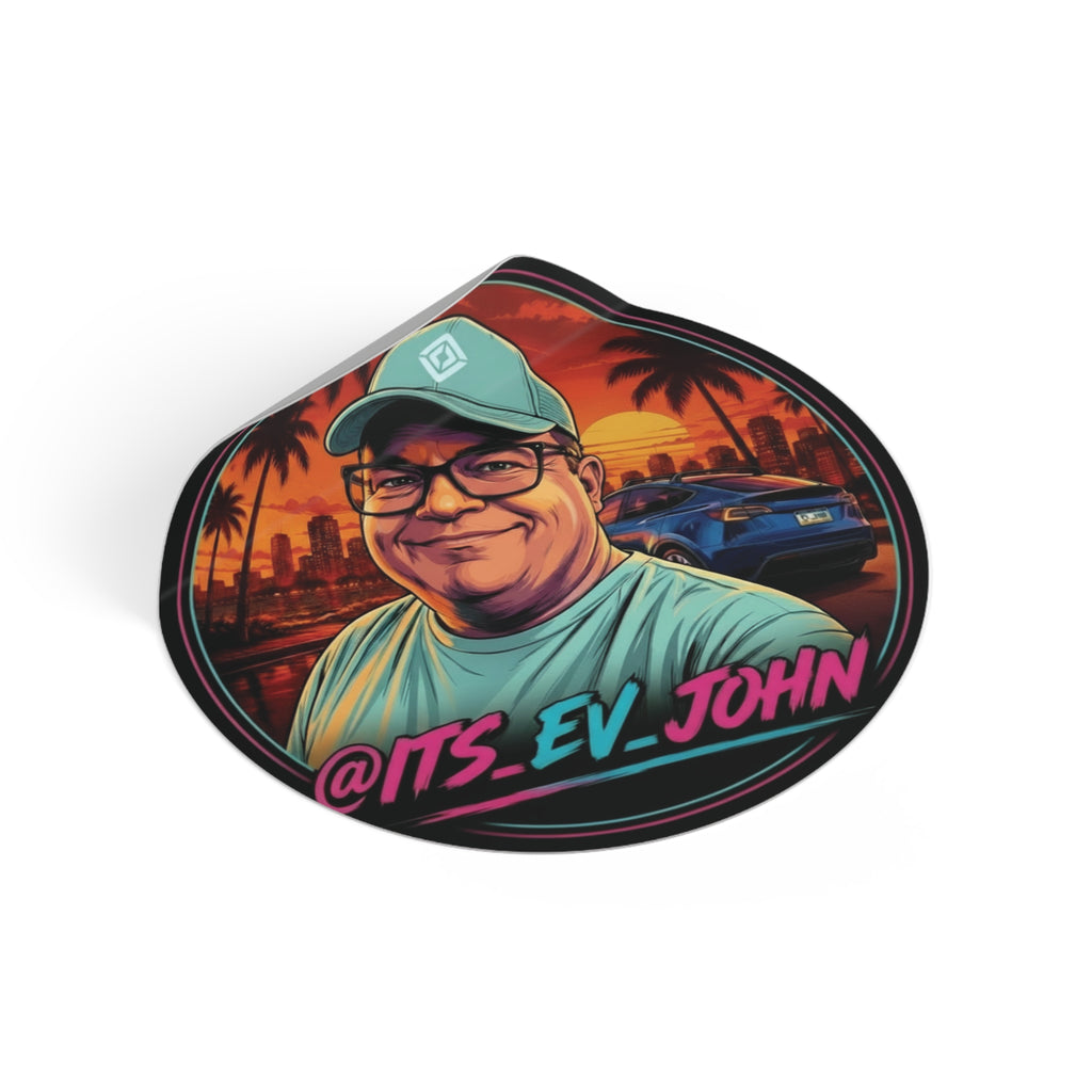 Round Vinyl Sticker — "Its_EV_John"