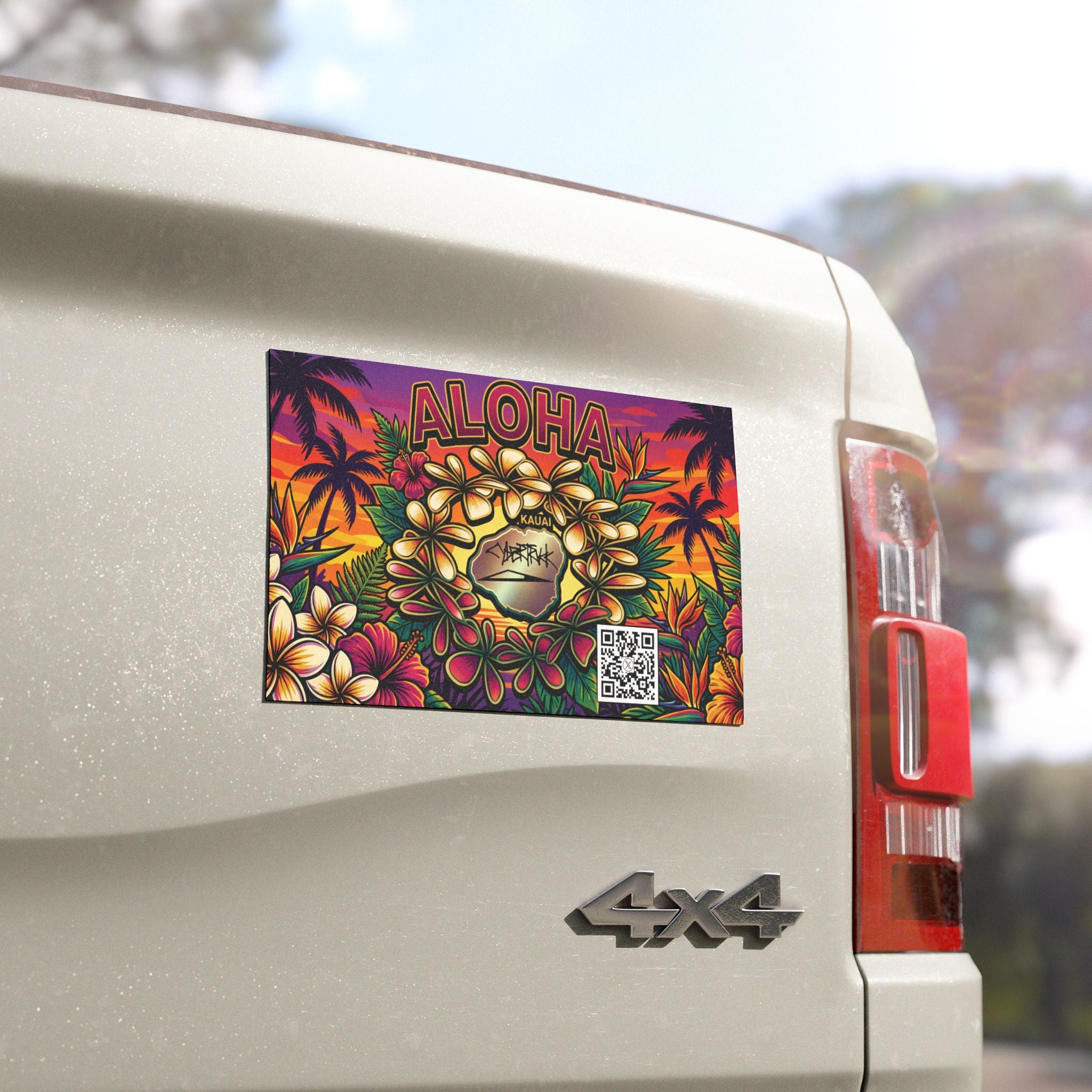 Aloha @kauai_renatus Car Magnet - Hawaiian Sunset Plumeria Lei Design