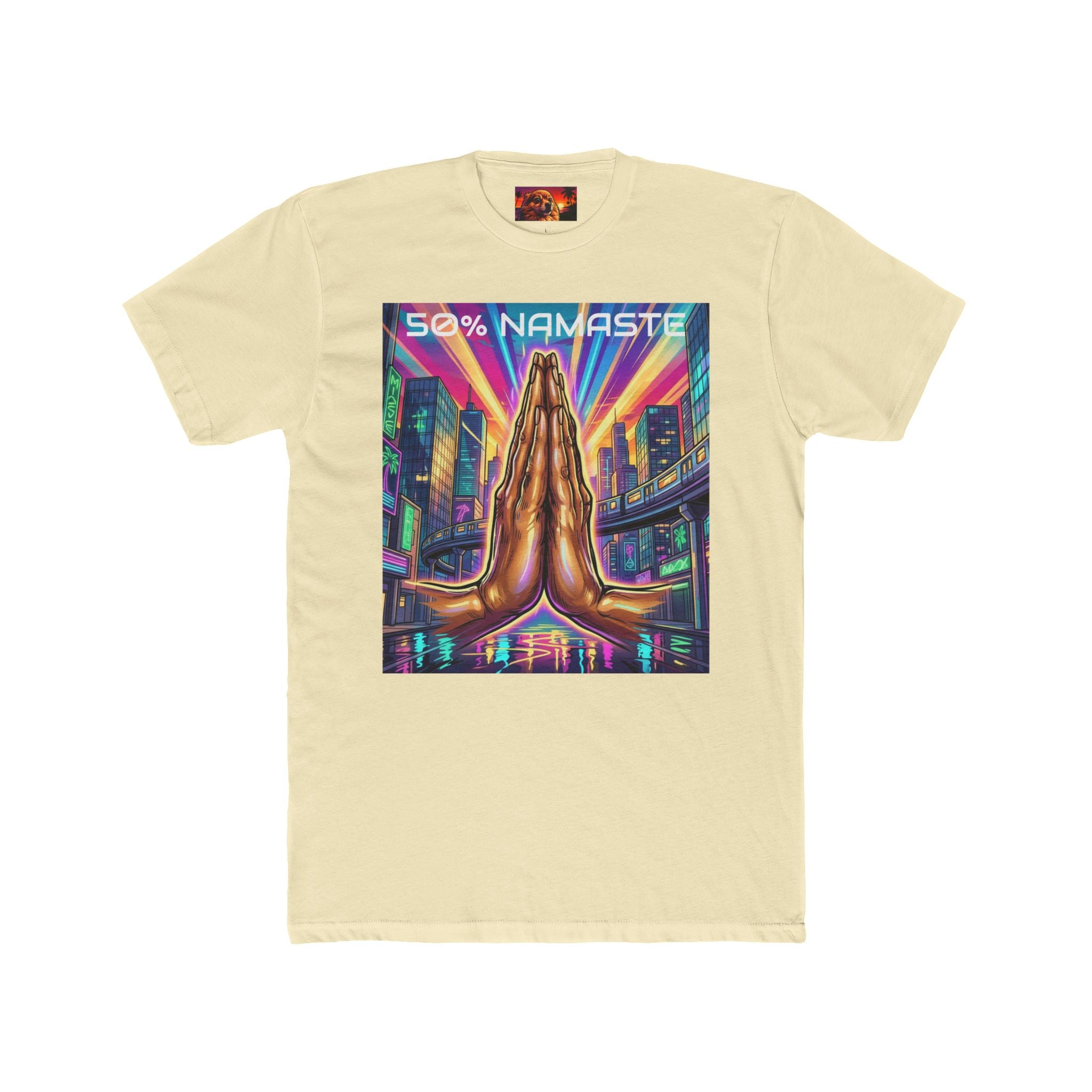 Namaste/Middle Finger Tee — "50% Namaste / 50% FAHK Off" Urban Yoga Tee