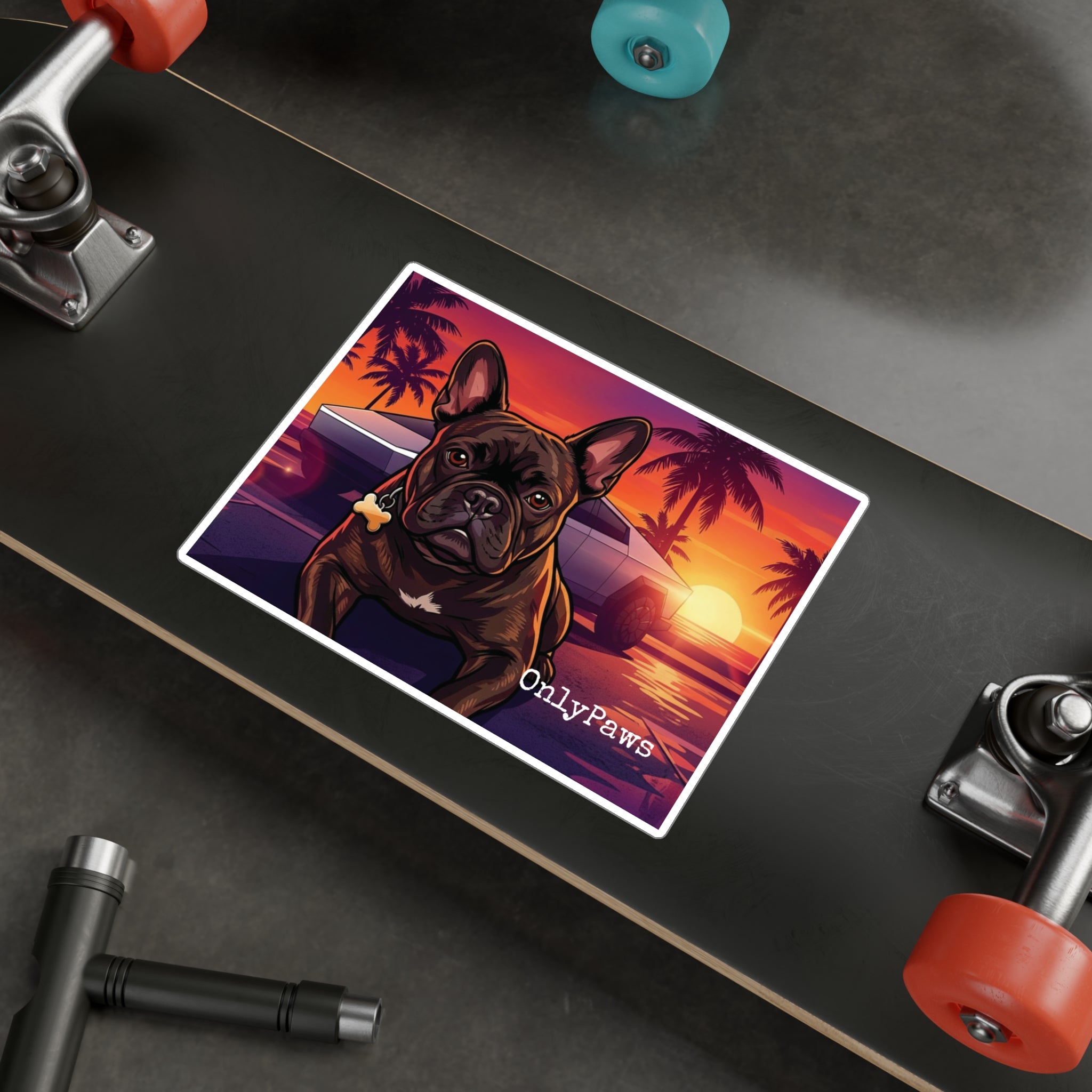 Mateo Edition French Bulldog Sunset Vinyl Decal — Kiss-Cut Dog Sticker (OnlyPaws)