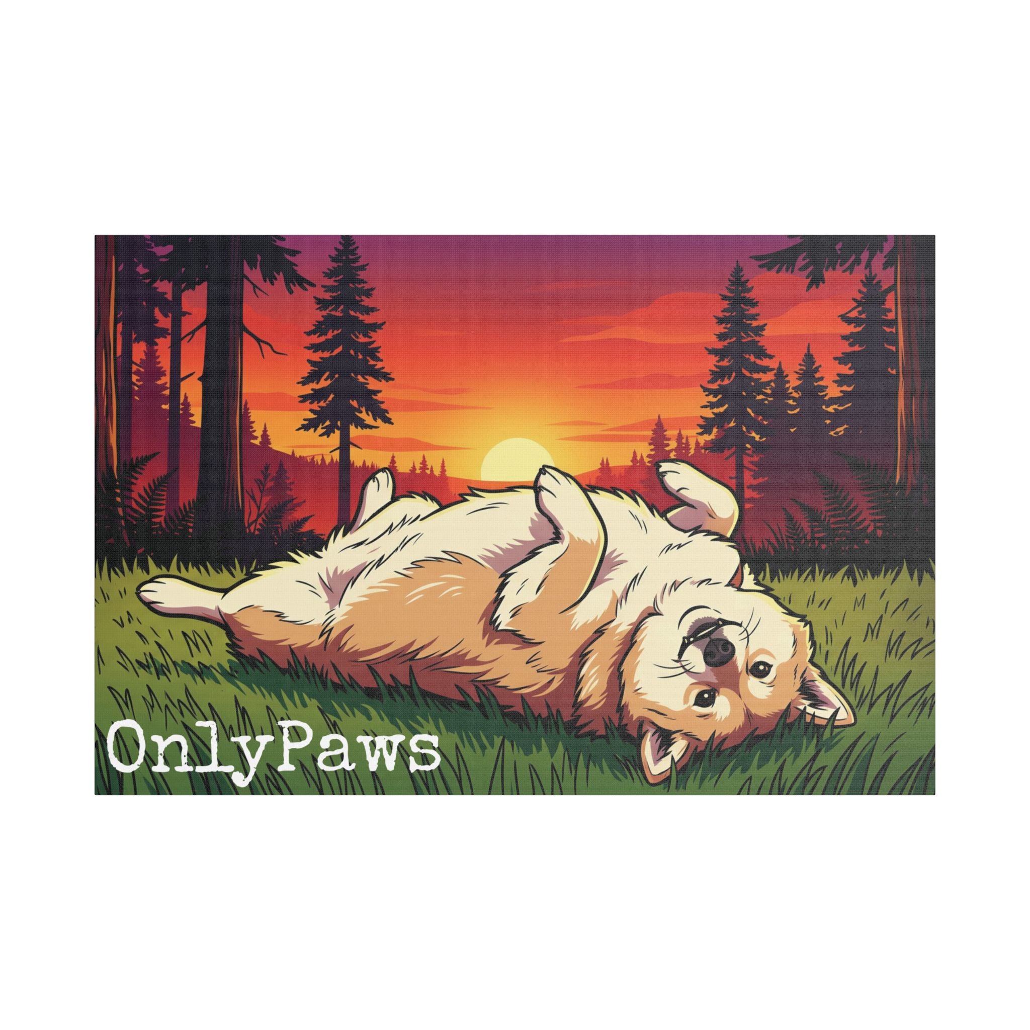 Cory the Corgi OnlyPaws Sunset Canvas Print — Stretched Satin Wall Art