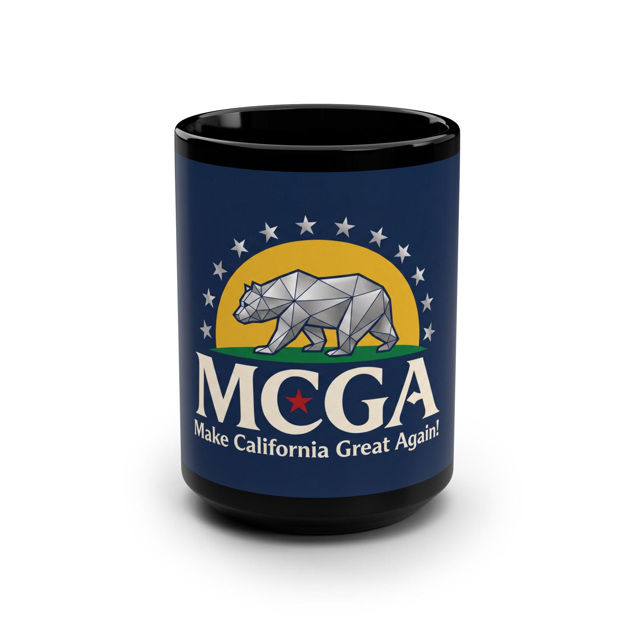 15oz Black Mug – MCGA "Make California Great Again" Geometric Bear Coffee Cup
