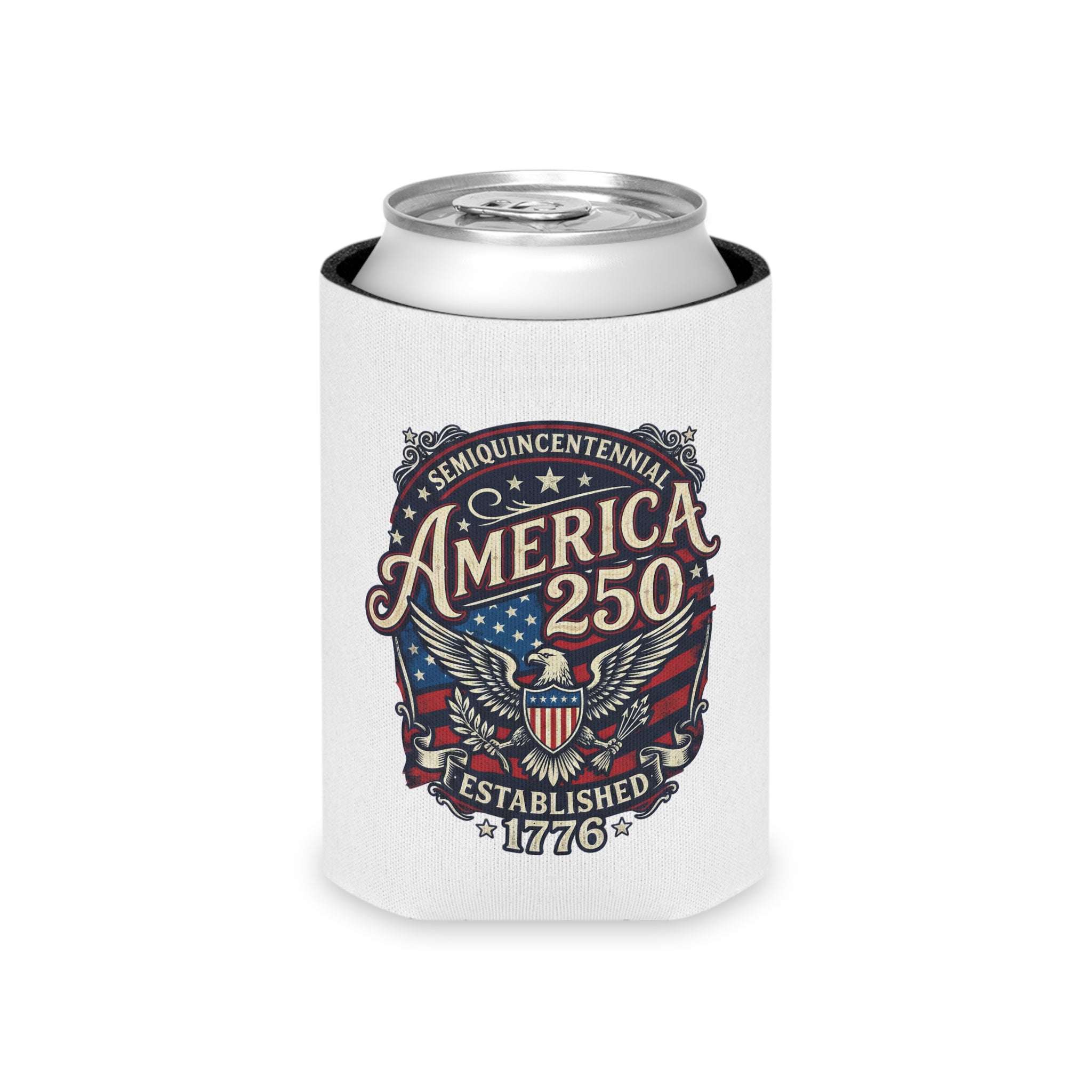 America 250 Can Cooler – Patriotic 1776 Semiquincentennial Beer Koozie