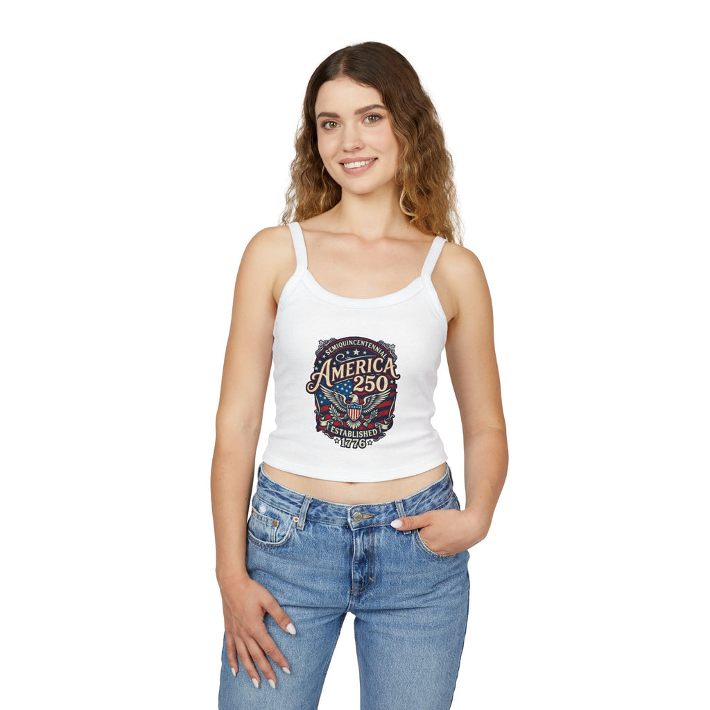 Ladies America 250 Crop Spaghetti Strap Tank Top — Established 1776