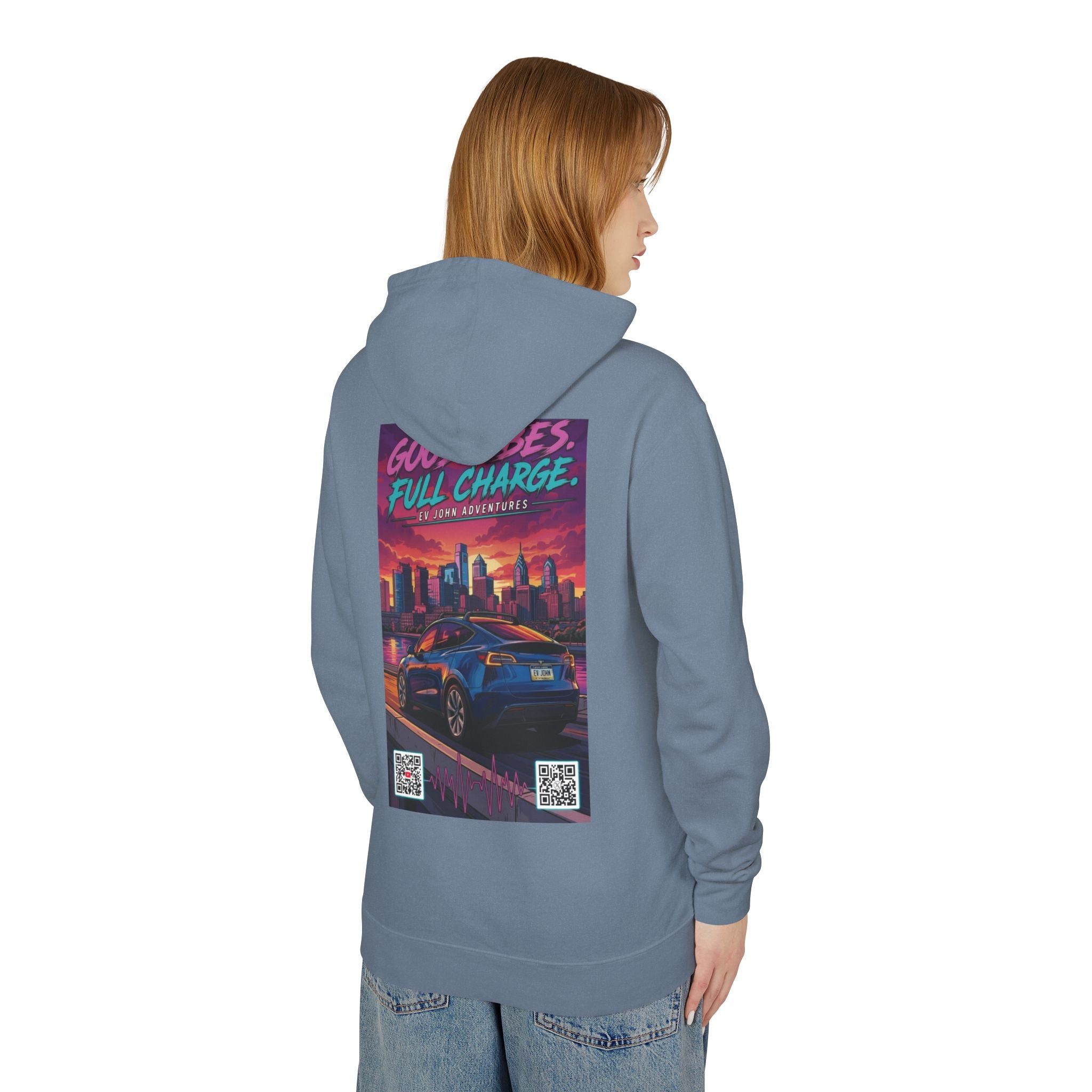 @Its_EV_John Hoodie — "Good Vibes. Full Charge."  Pullover (no pockets)