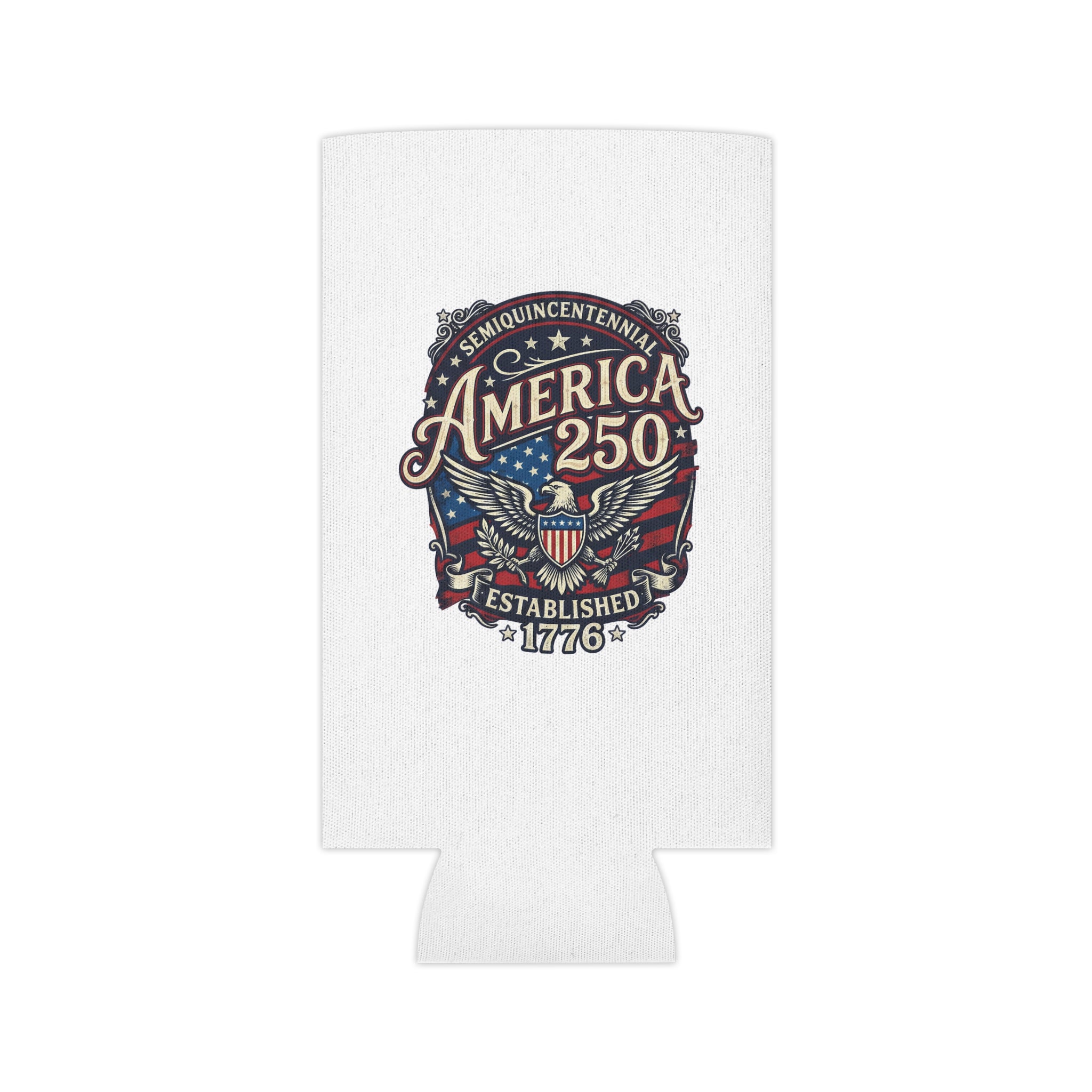 America 250 Can Cooler – Patriotic 1776 Semiquincentennial Beer Koozie