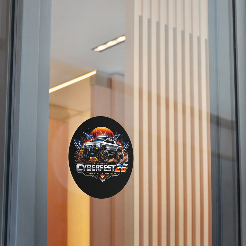 CYBERFEST '26 Round Vinyl Sticker — Official CyberFest Merch by SmokehBear – 5" × 5", lifestyle view 2