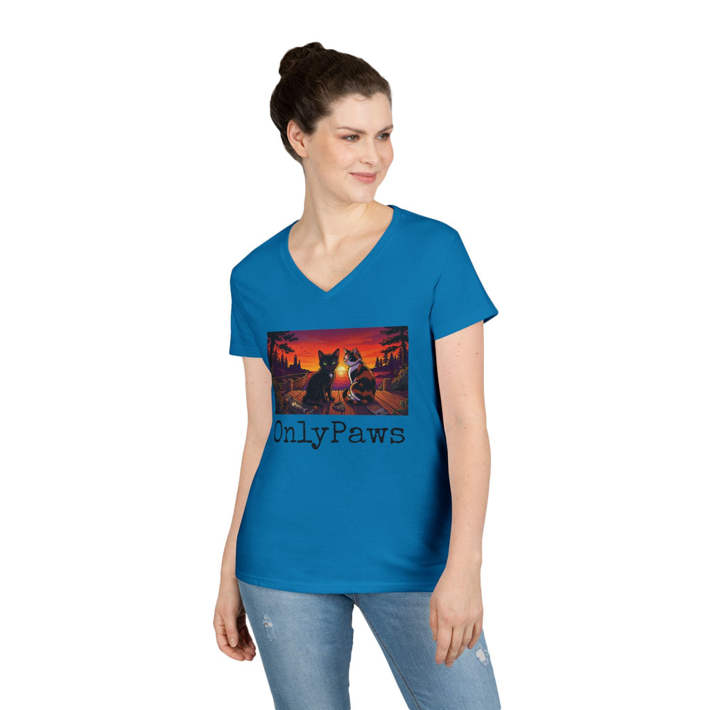 Monster & Peanut OnlyPaws Sunset Cats Ladies V-Neck T-Shirt