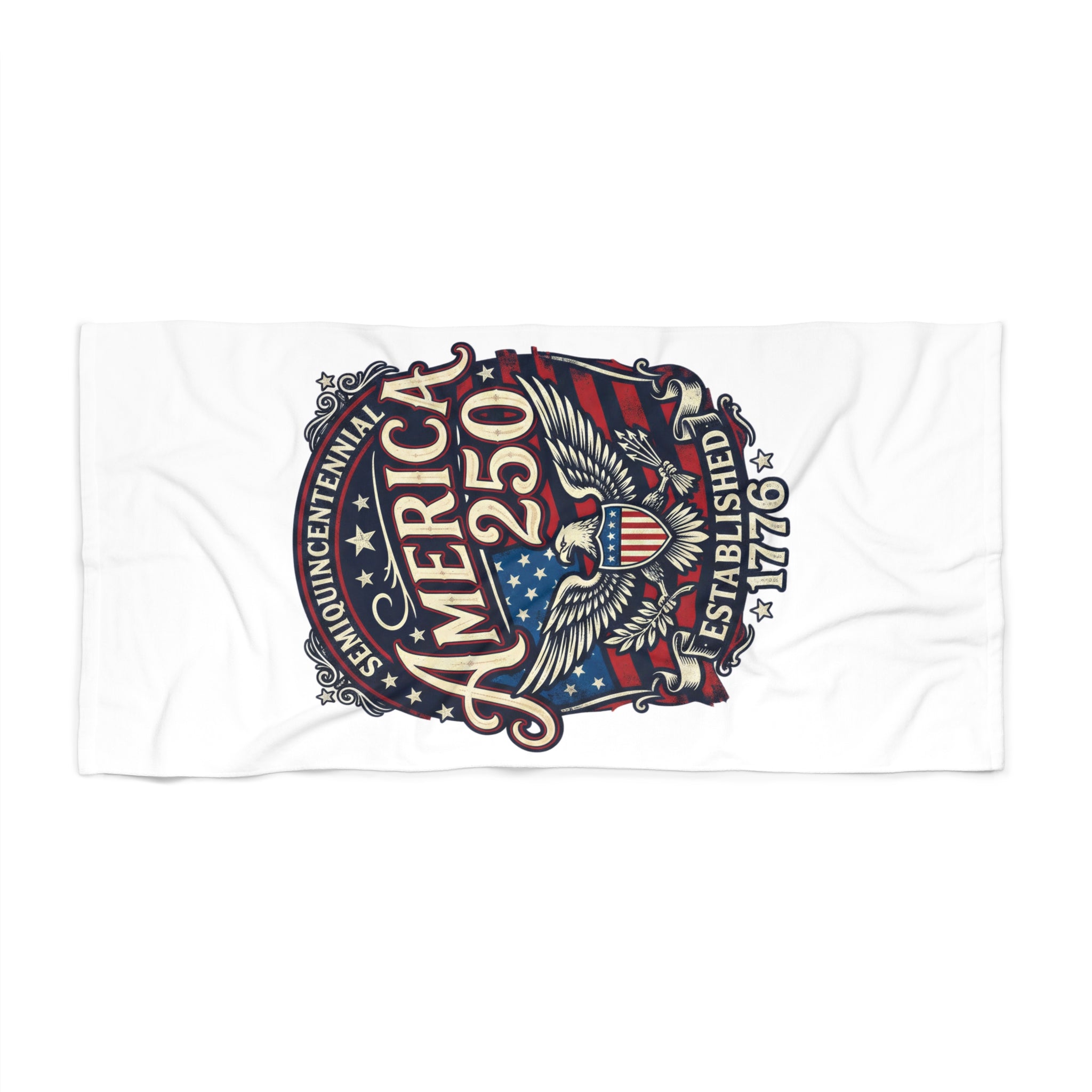 America 250 Patriotic Beach Towel - Bicentennial Style USA Eagle Design (Established 1776)