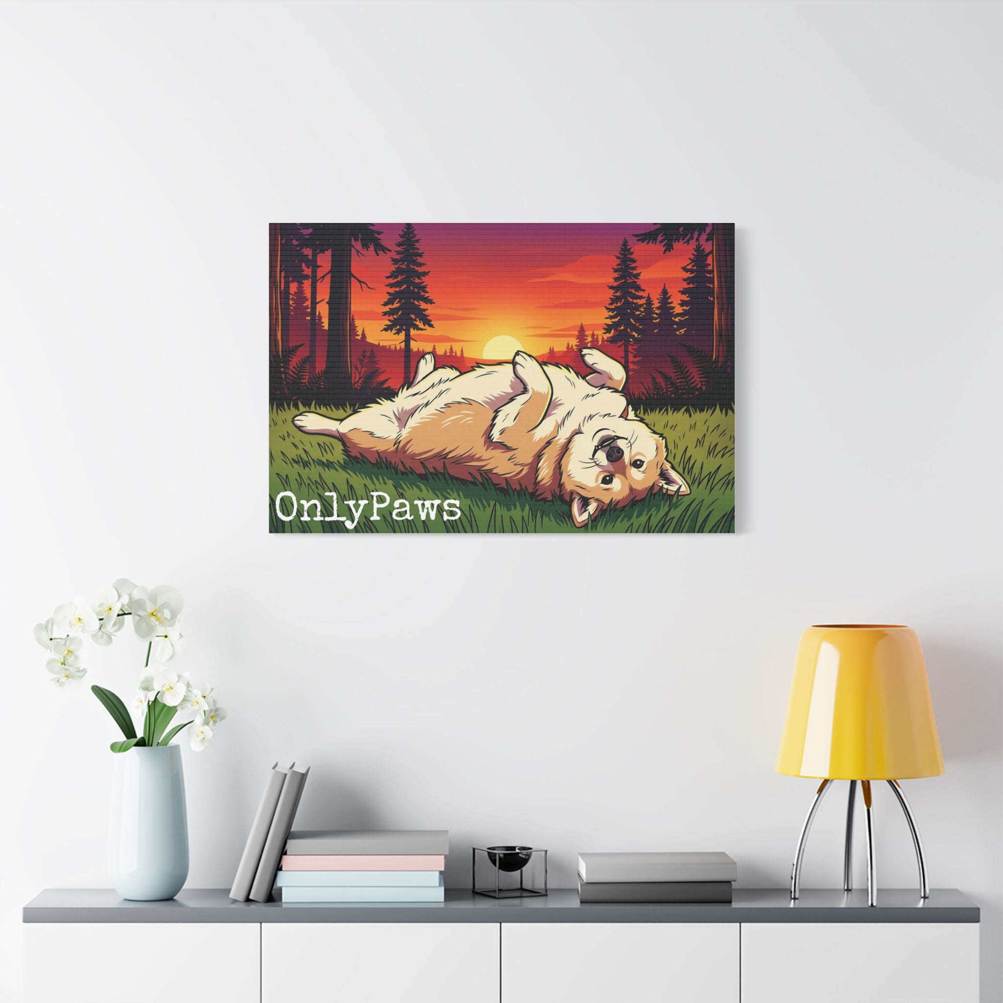 Cory the Corgi OnlyPaws Sunset Canvas Print — Stretched Satin Wall Art