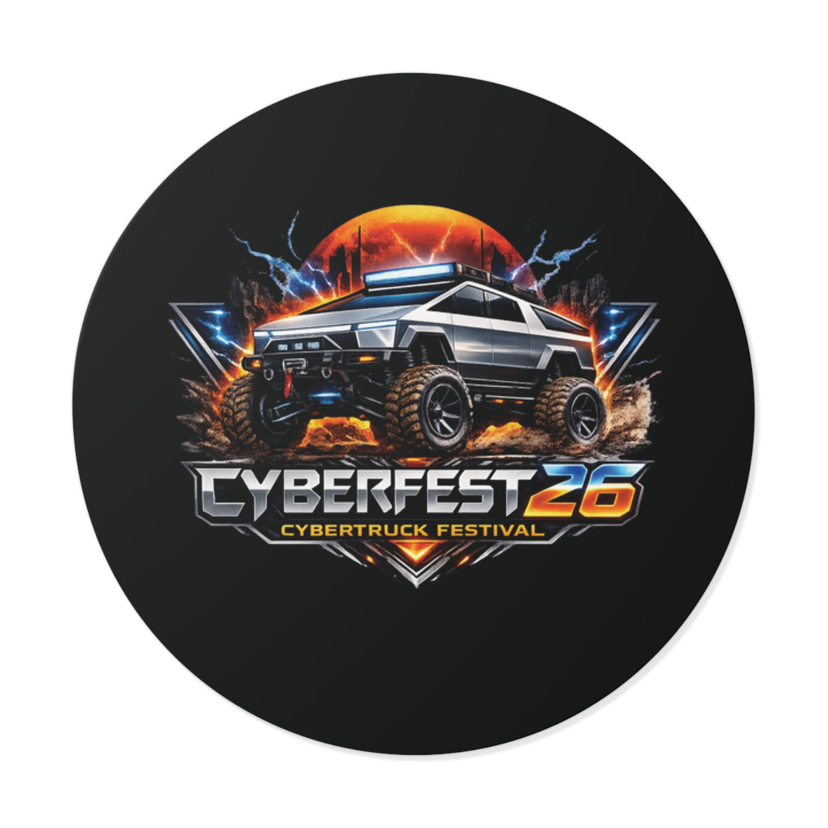 CYBERFEST '26 Round Vinyl Sticker — Official CyberFest Merch by SmokehBear – 2" × 2", front view
