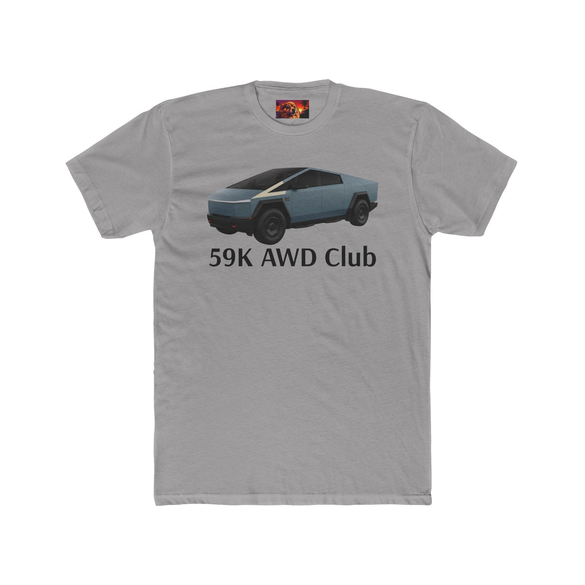 Heather grey 59K AWD Club tee — slate Cybertruck graphic on front