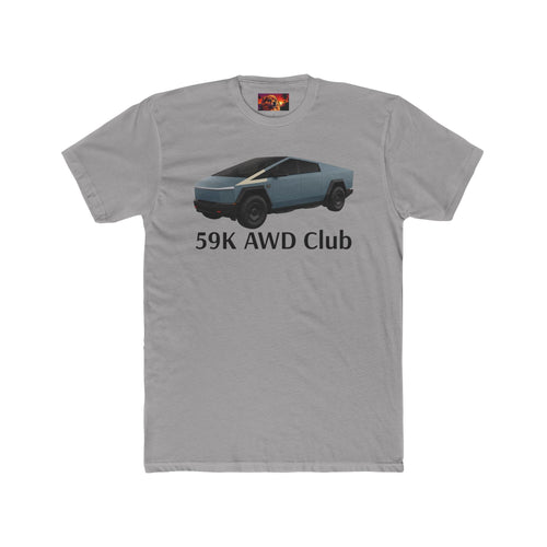 Heather grey 59K AWD Club tee — slate Cybertruck graphic on front