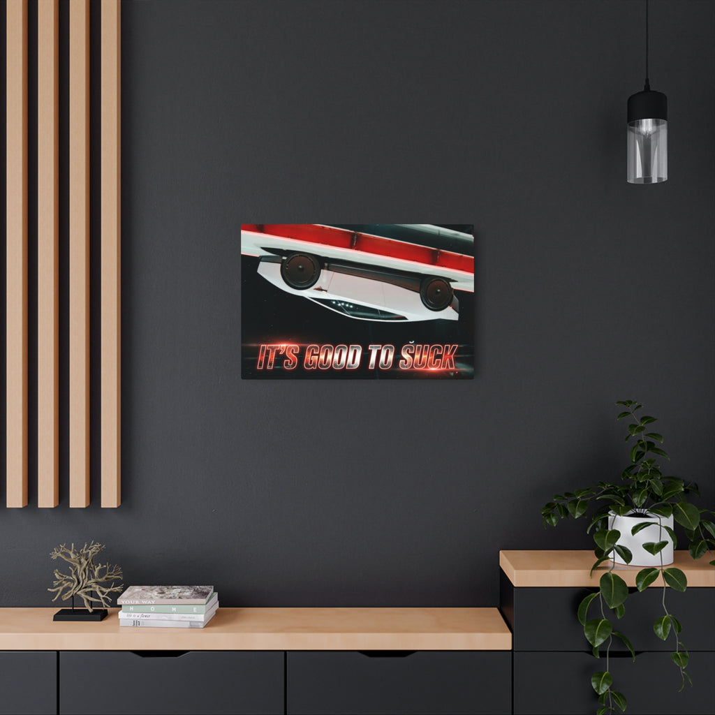It's Good to Suck Roadster Metal Art Sign by SmokehBear – lifestyle, wall display above a sideboard