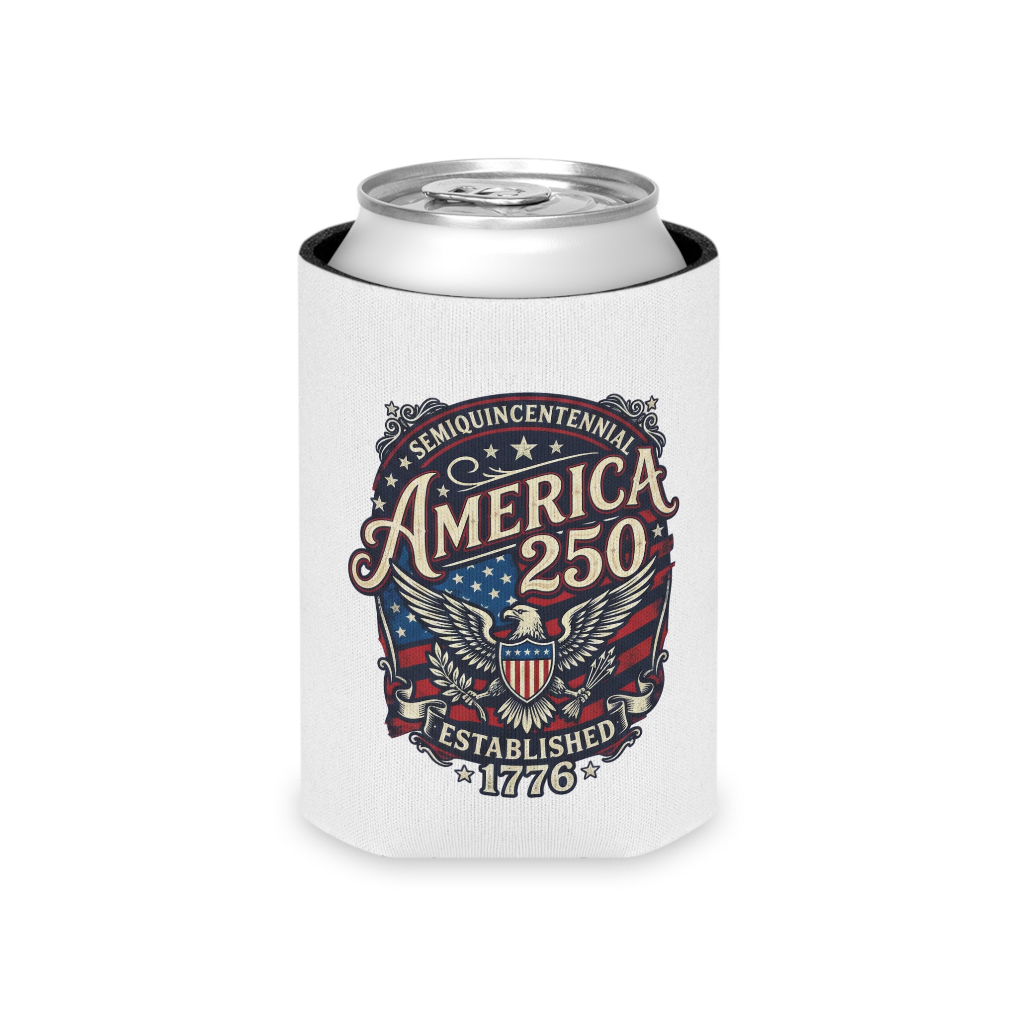 America 250 Can Cooler – Patriotic 1776 Semiquincentennial Beer Koozie
