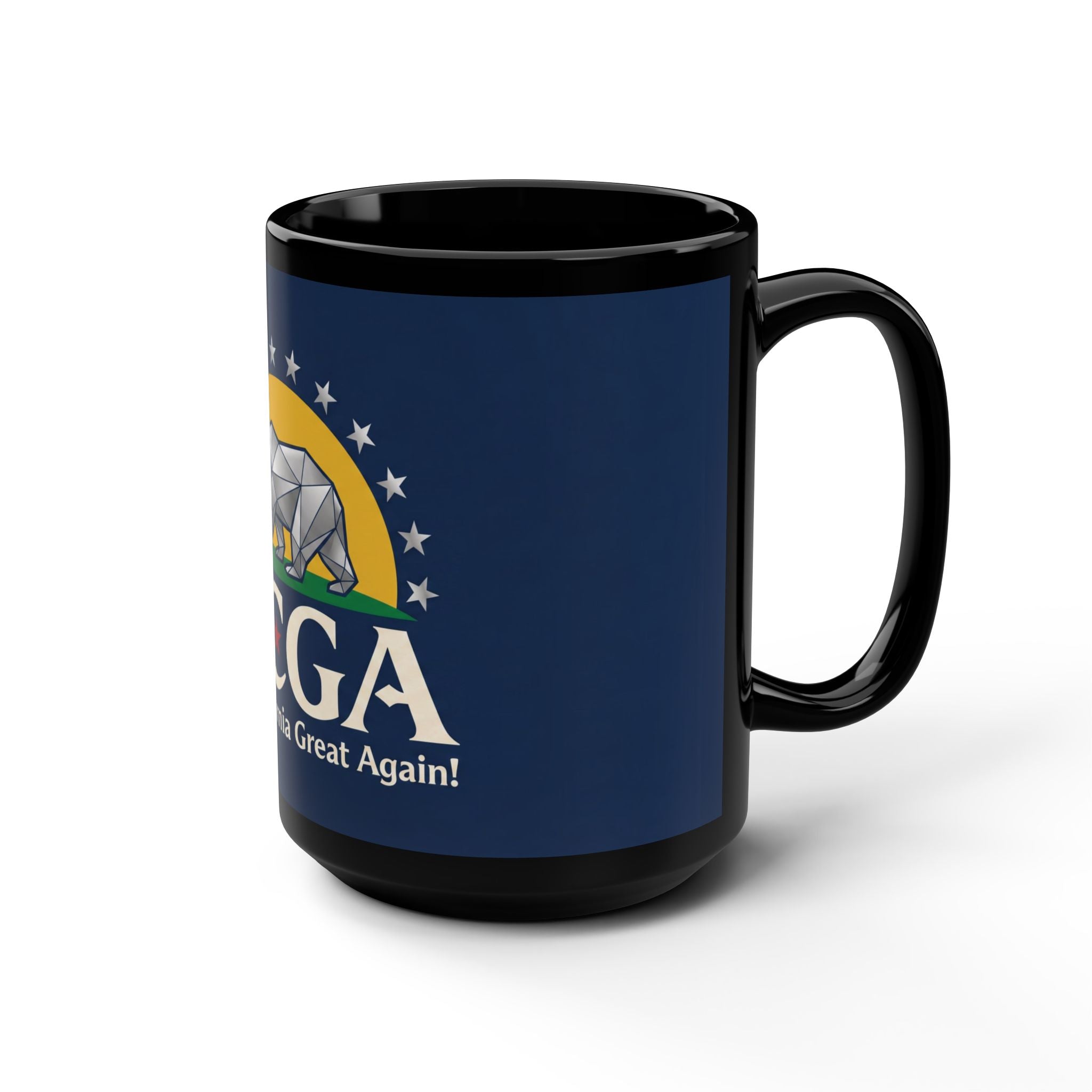15oz Black Mug – MCGA "Make California Great Again" Geometric Bear Coffee Cup