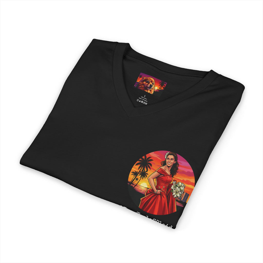 @EvasTeslaSPlaid "Accelerating Humanity, One Plaid At A Time" Cotton Ladies V-Neck Tee