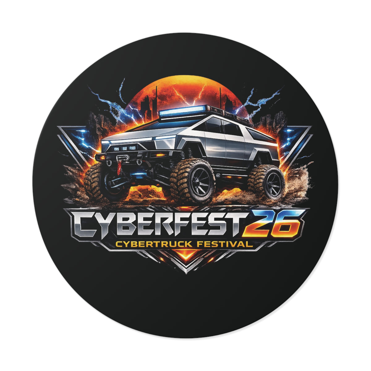 CYBERFEST '26 Round Vinyl Sticker — Official CyberFest Merch by SmokehBear – 2" × 2", lifestyle view 1