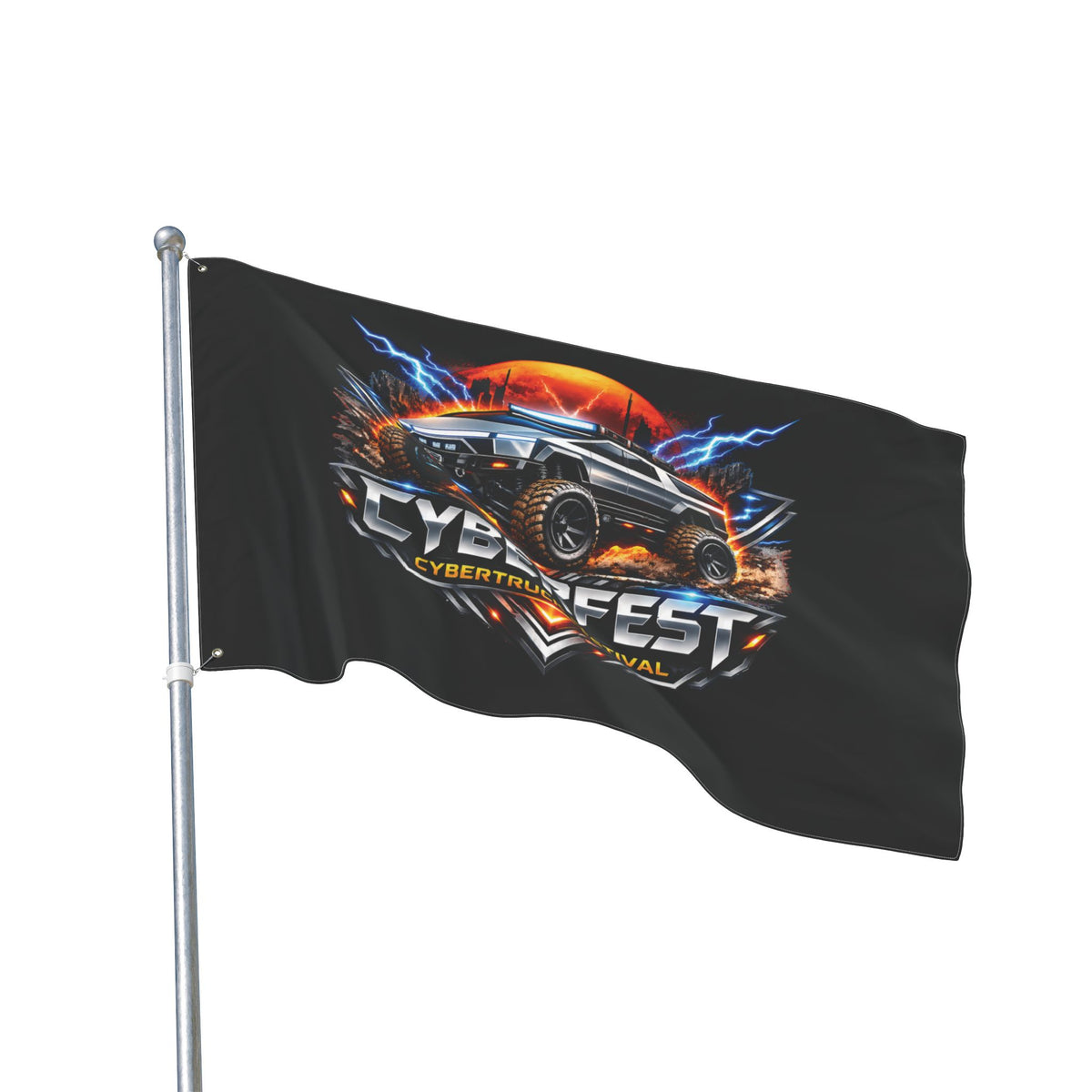 CYBERFEST 36" × 60" Double-Sided Flag — Official CyberFest Merch by SmokehBear – 36" × 60", lifestyle detail 2