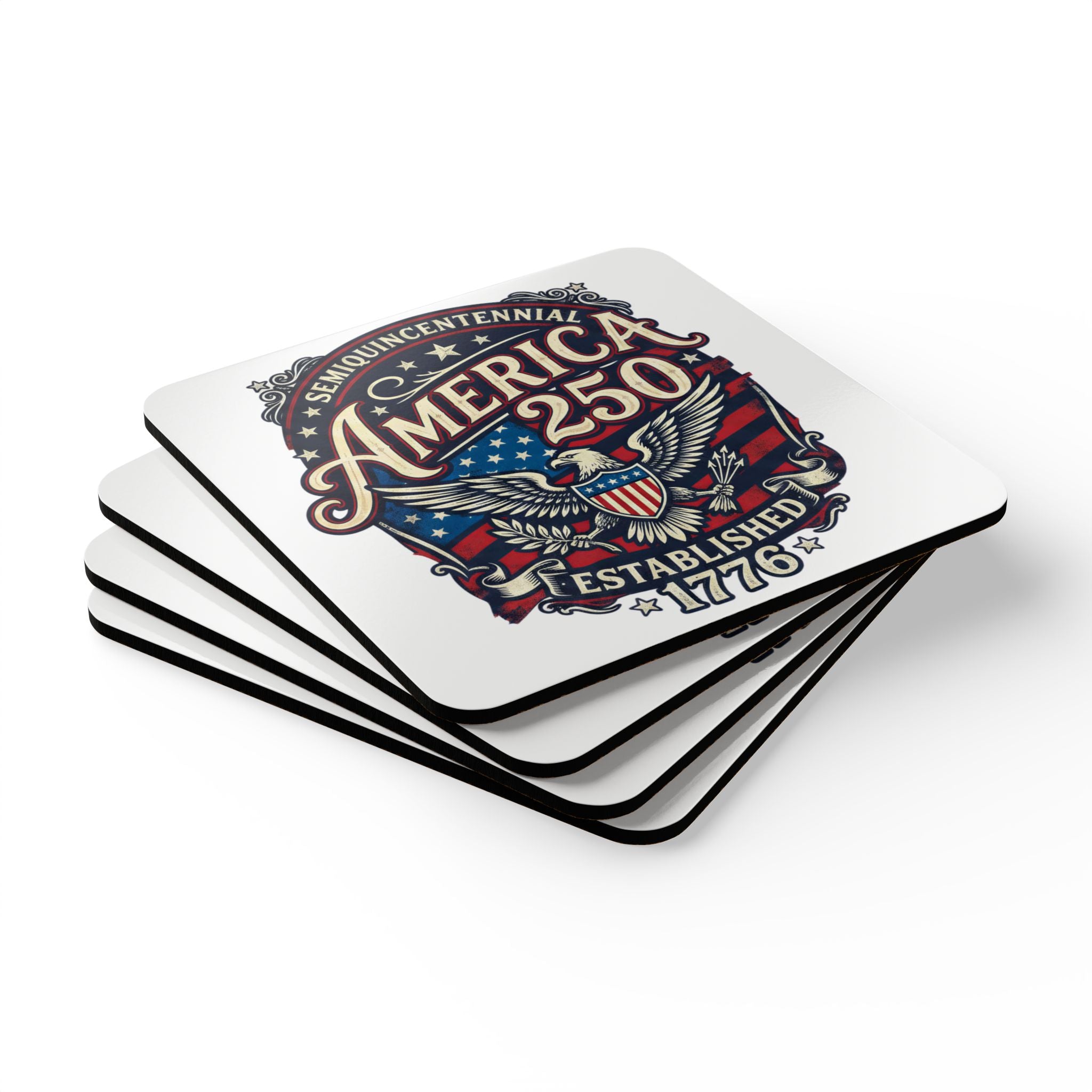 America 250 Corkwood Coaster Set — Established 1776