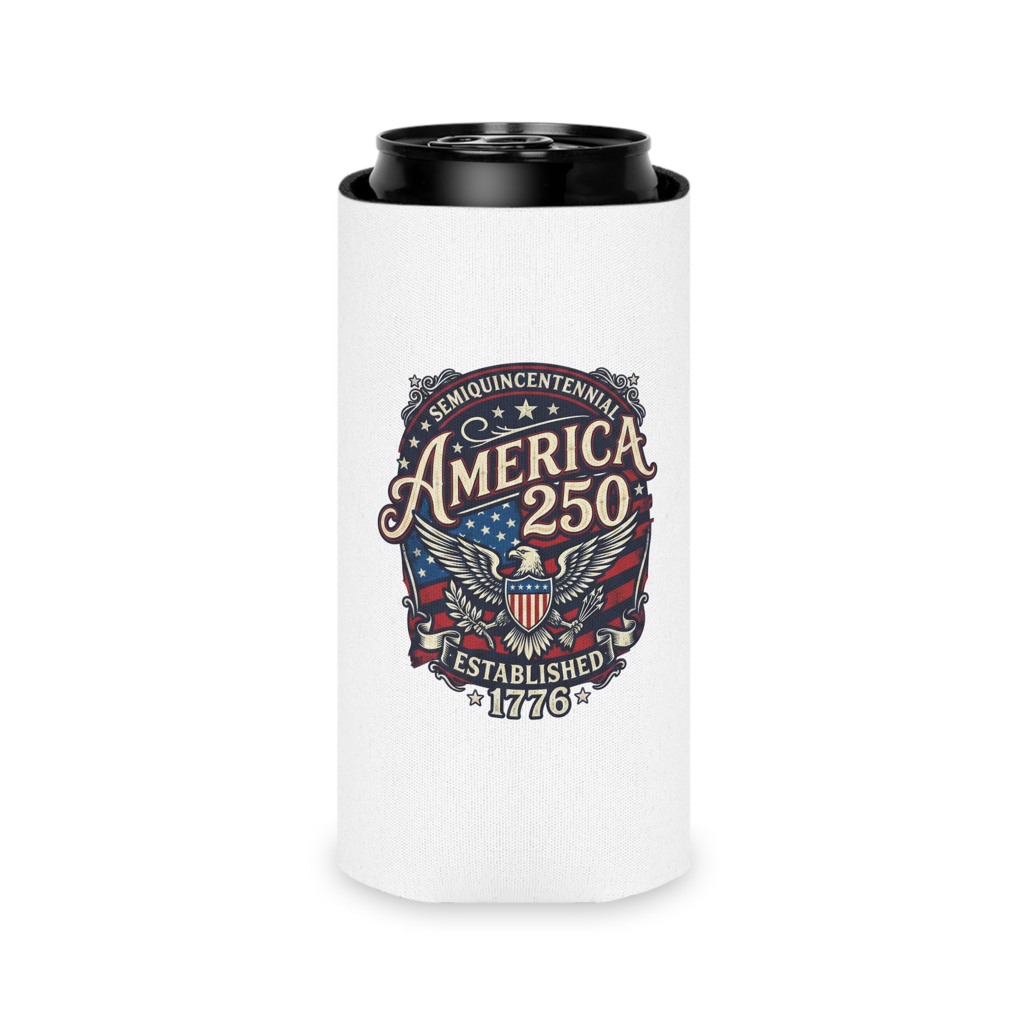 America 250 Can Cooler – Patriotic 1776 Semiquincentennial Beer Koozie