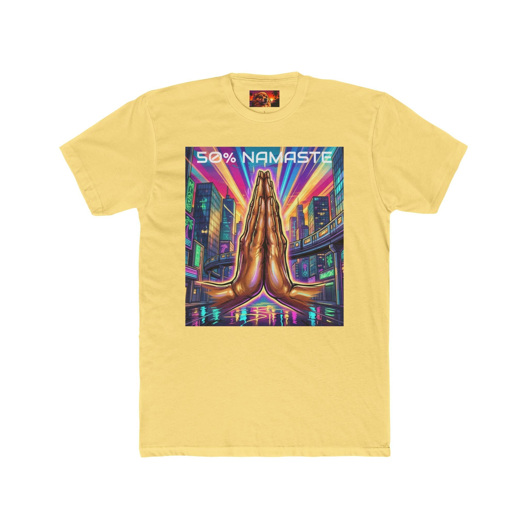 Namaste/Middle Finger Tee — "50% Namaste / 50% FAHK Off" Urban Yoga Tee