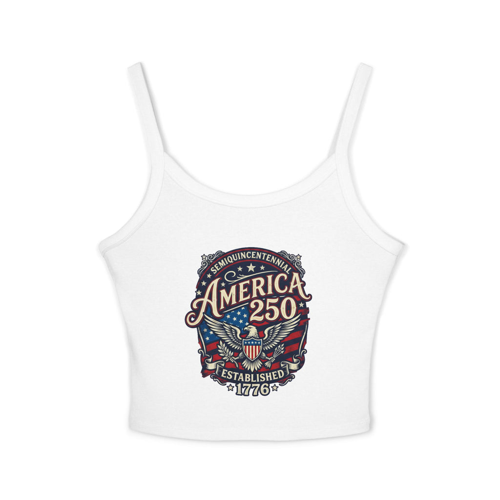 Ladies America 250 Crop Spaghetti Strap Tank Top — Established 1776