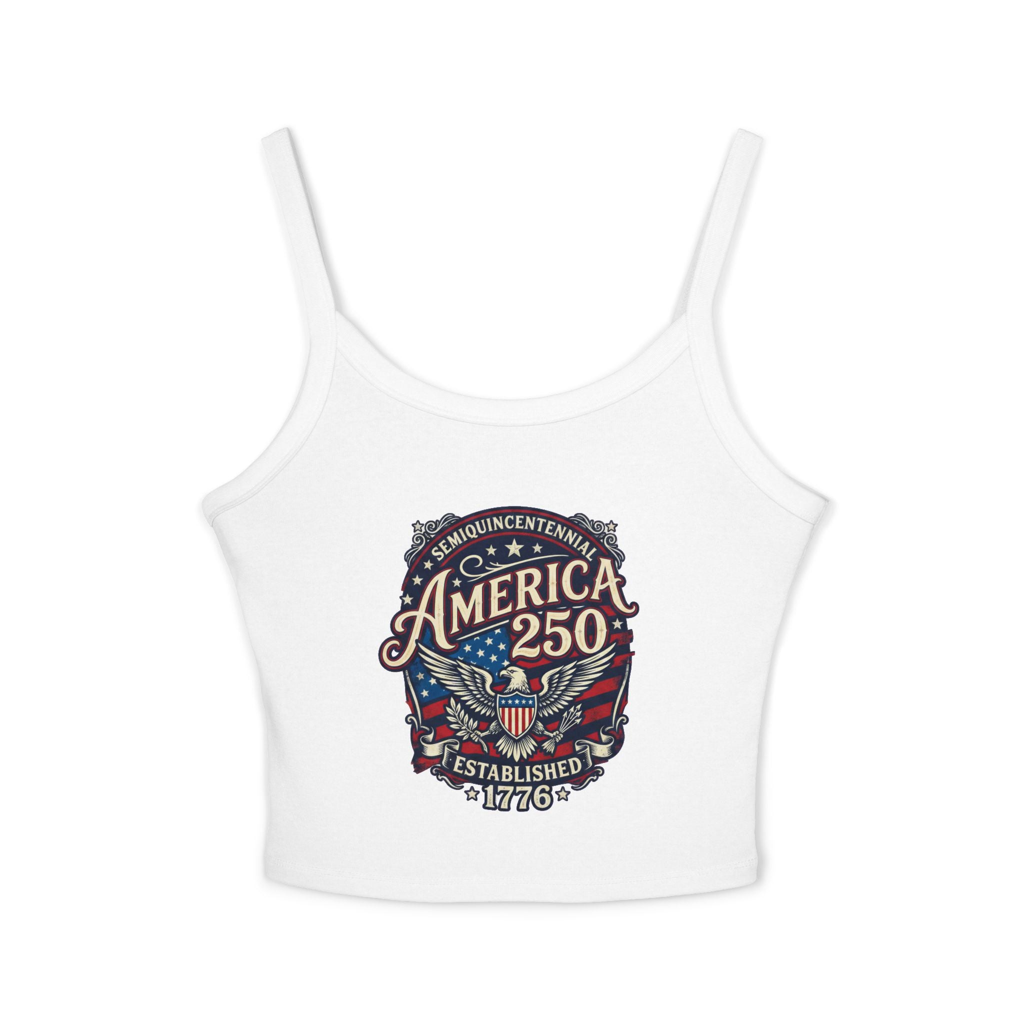 Ladies America 250 Crop Spaghetti Strap Tank Top — Established 1776