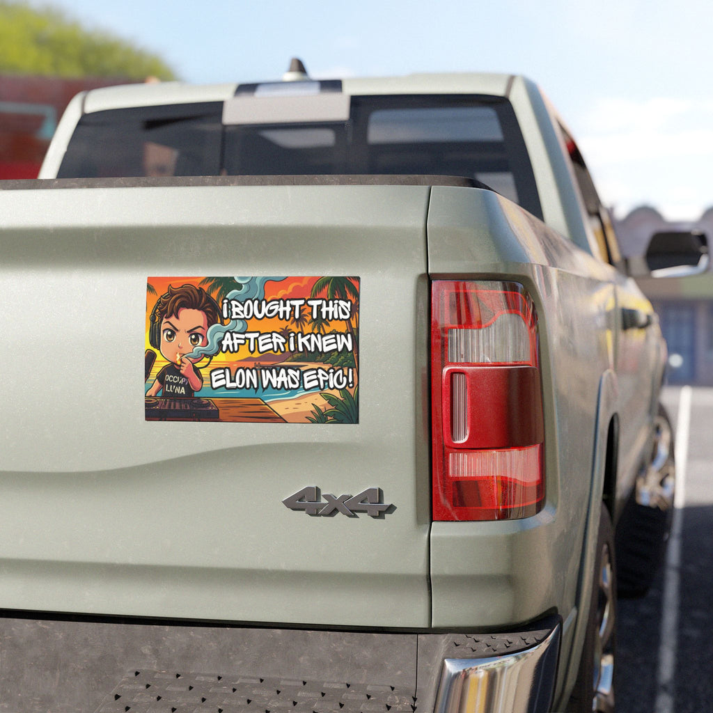 "I Bought This After I Knew Elon Was Epic" Car Magnet — Cartoon Elon Sunset Design