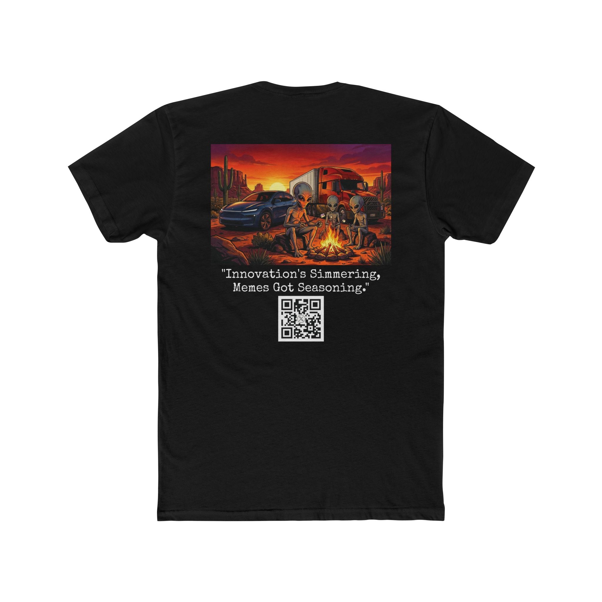 @BigTeslaBro "Innovation's Simmering, Memes Got Seasoning." Cotton T-Shirt