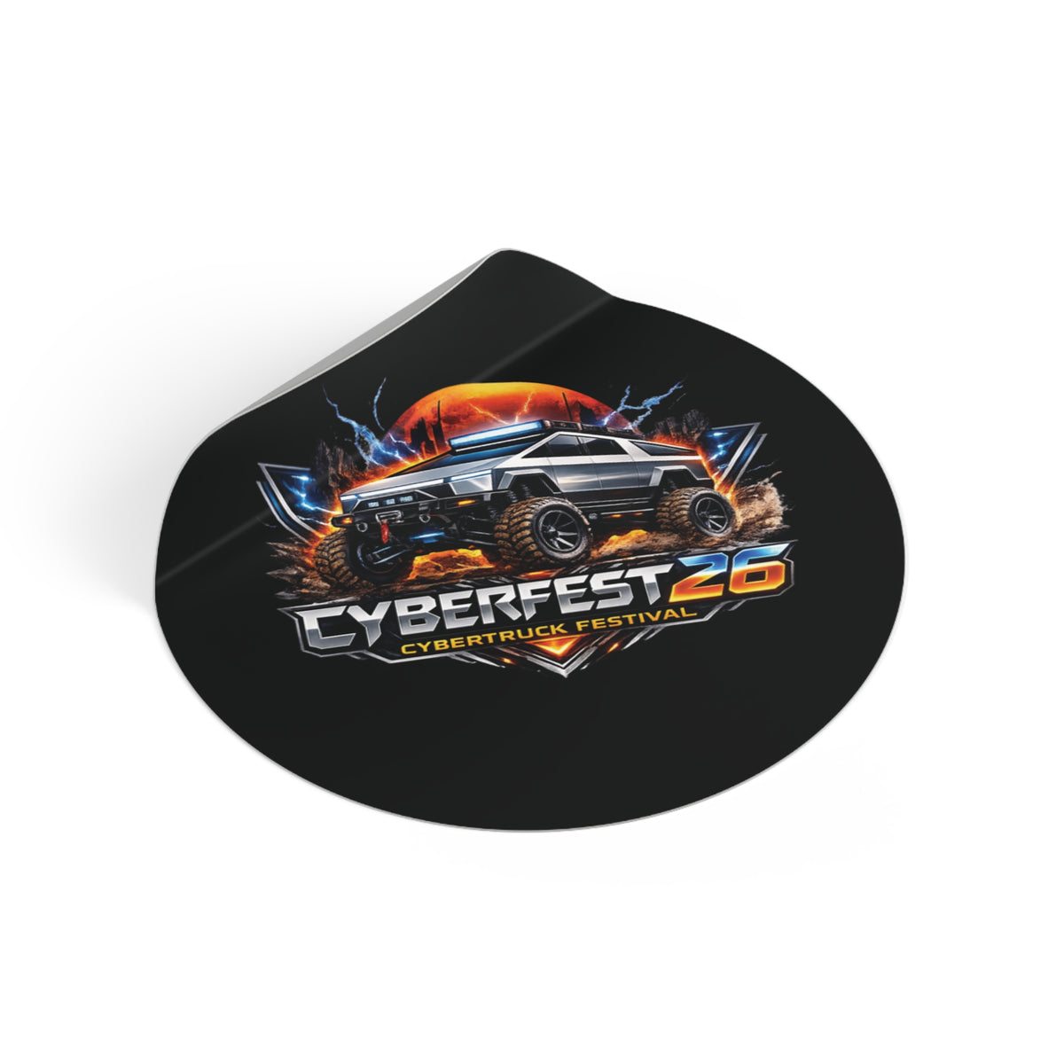 CYBERFEST '26 Round Vinyl Sticker — Official CyberFest Merch by SmokehBear – 3" × 3", folded view