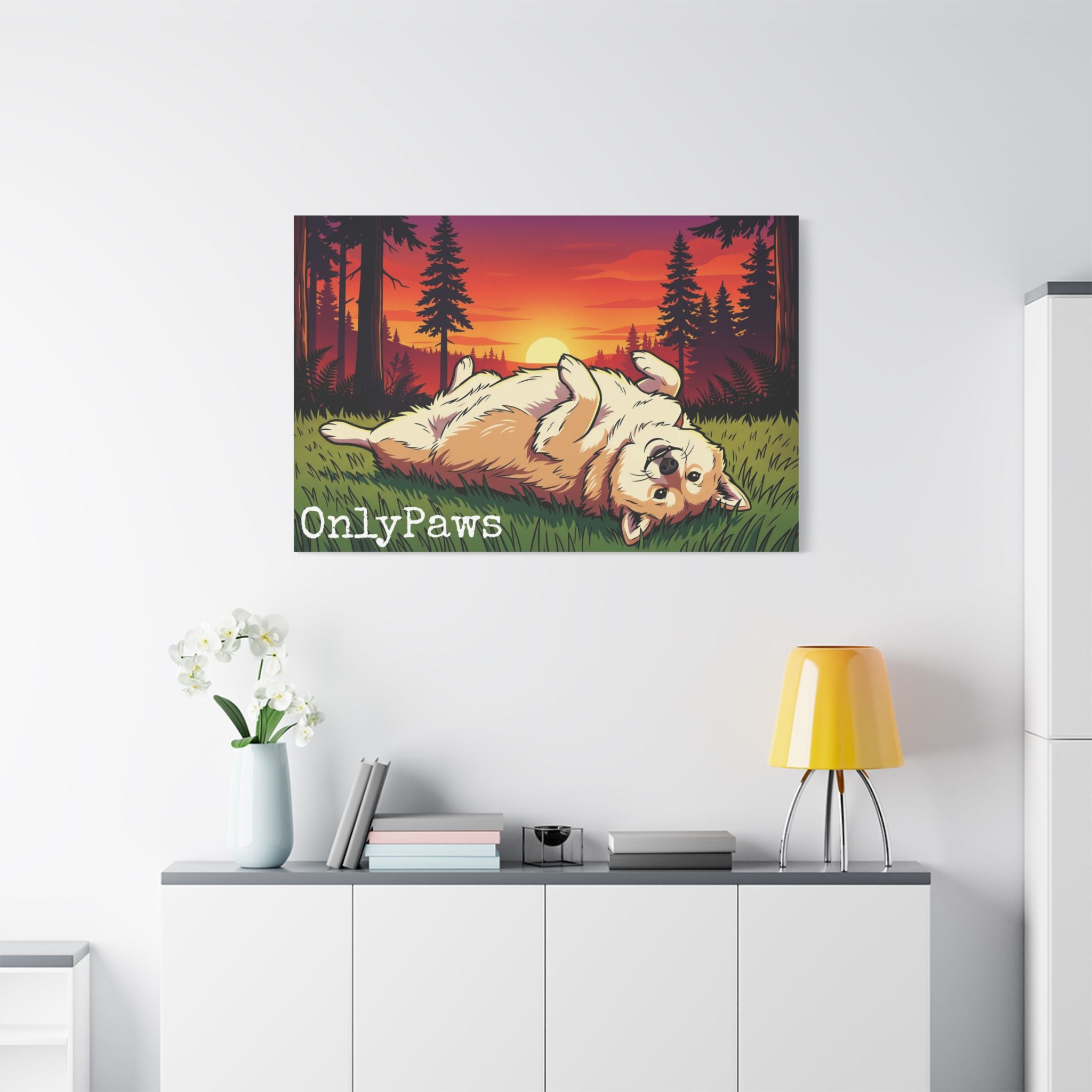 Cory the Corgi OnlyPaws Sunset Canvas Print — Stretched Satin Wall Art
