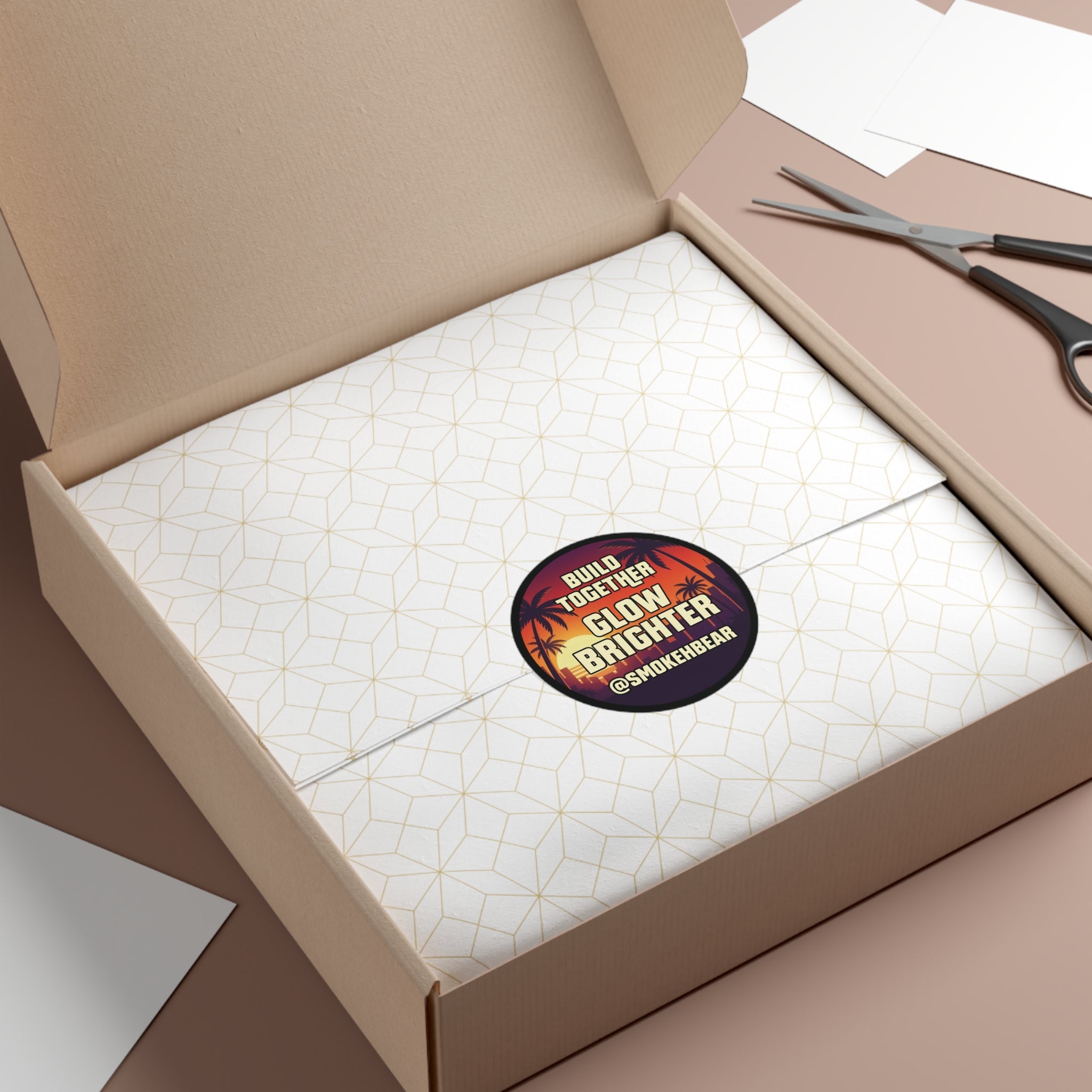 Round Vinyl Sticker — "Build Together Glow Brighter @SmokehBear"