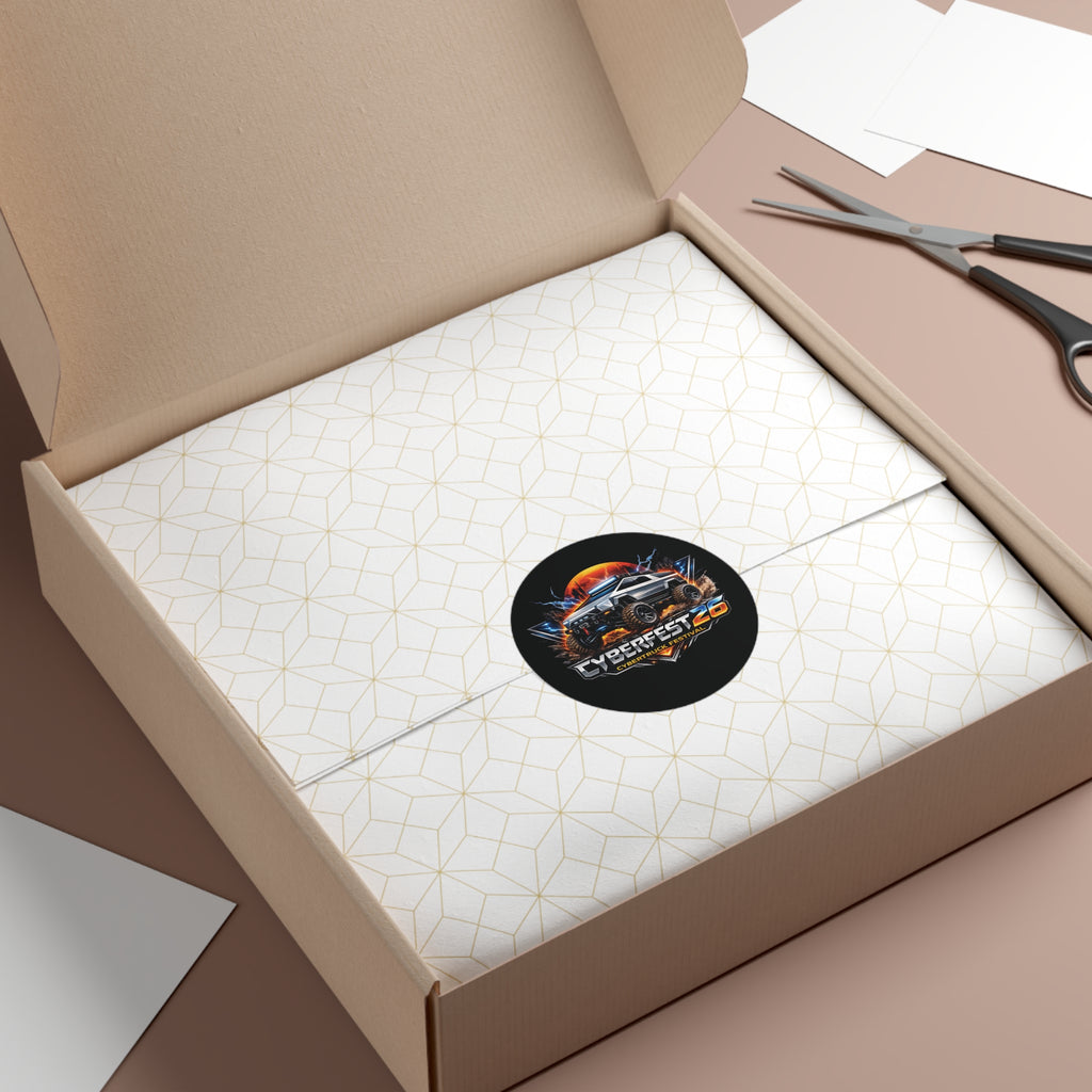 CYBERFEST '26 Round Vinyl Sticker — Official CyberFest Merch by SmokehBear – 4" × 4", folded view