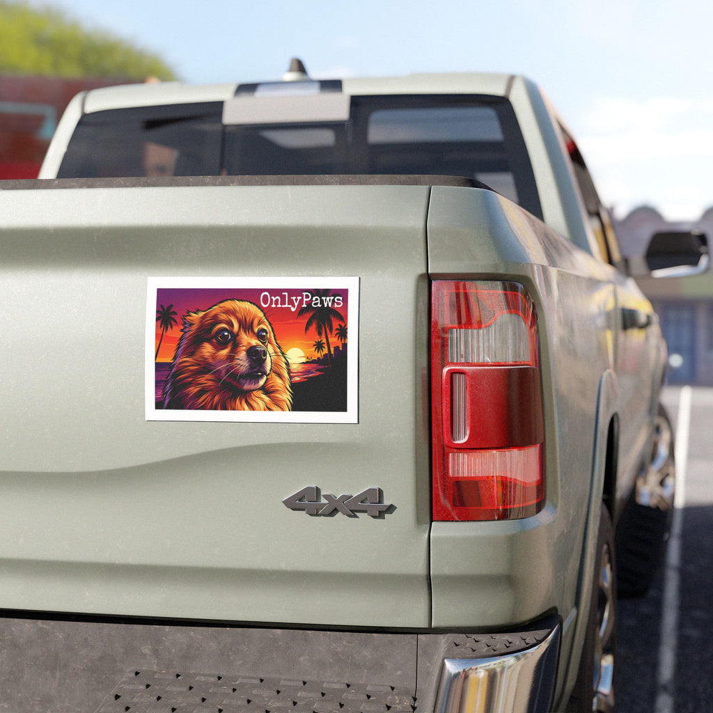 OnlyPaws Dog Car Magnet — Sunset Palm Beach Pup Design