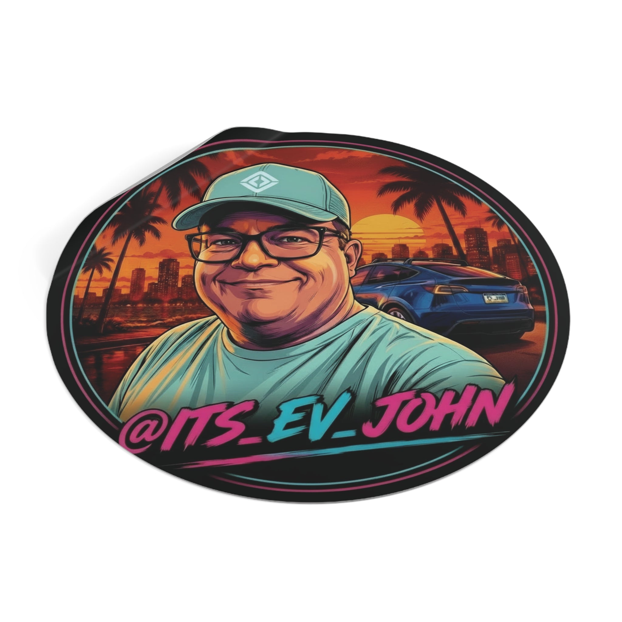Round Vinyl Sticker — "Its_EV_John"