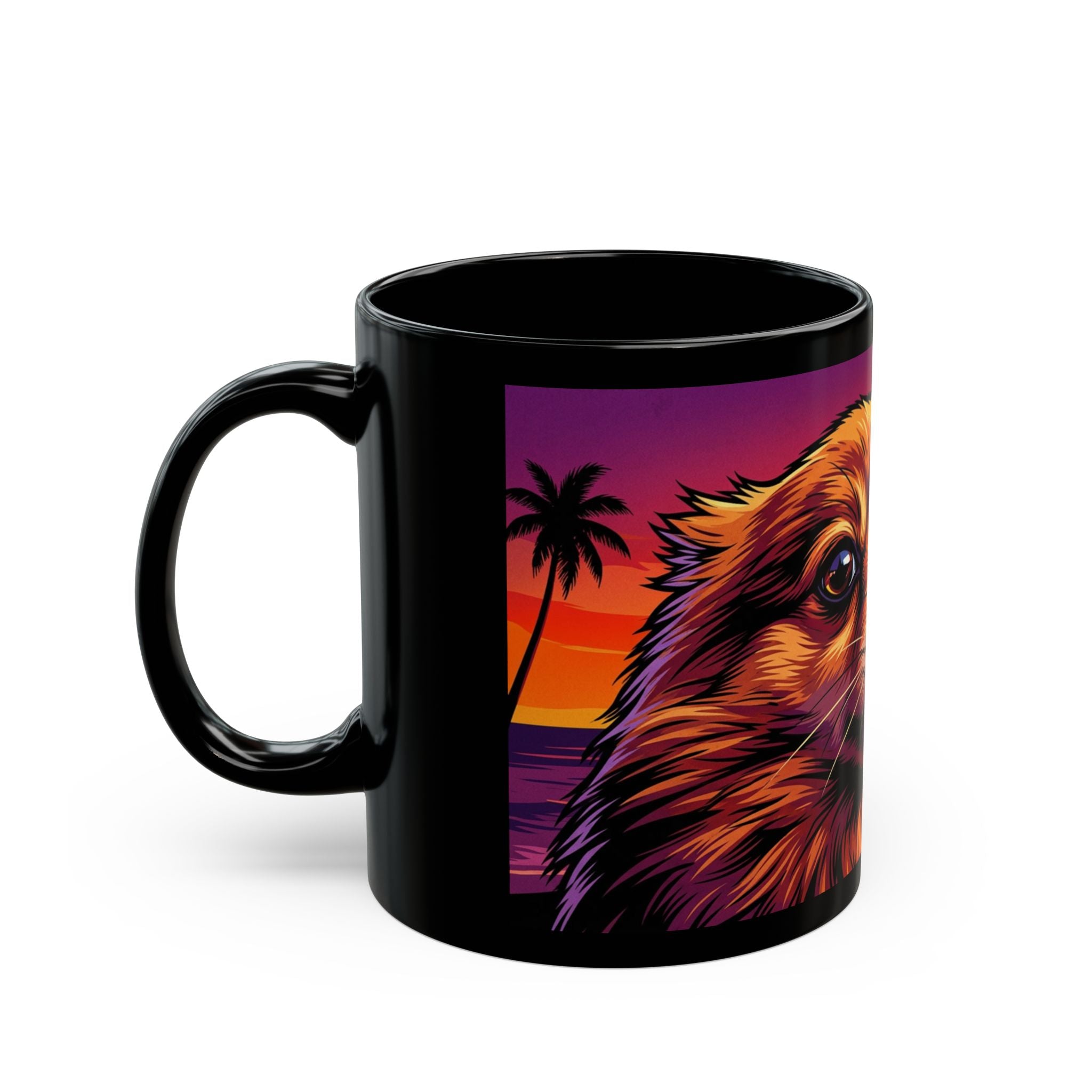 OnlyPaws Sunset Dog Mug — Black Ceramic Coffee Cup (11oz/15oz)