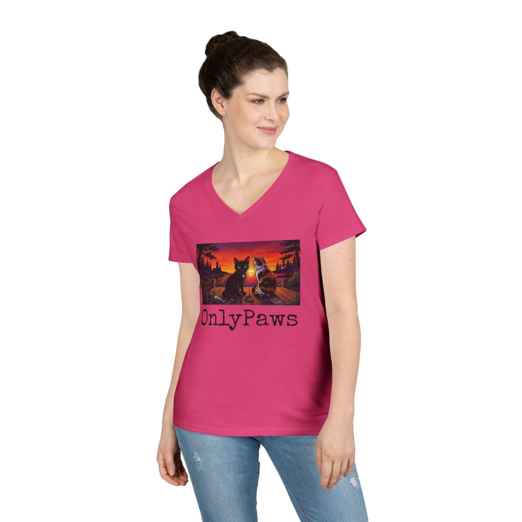 Monster & Peanut OnlyPaws Sunset Cats Ladies V-Neck T-Shirt