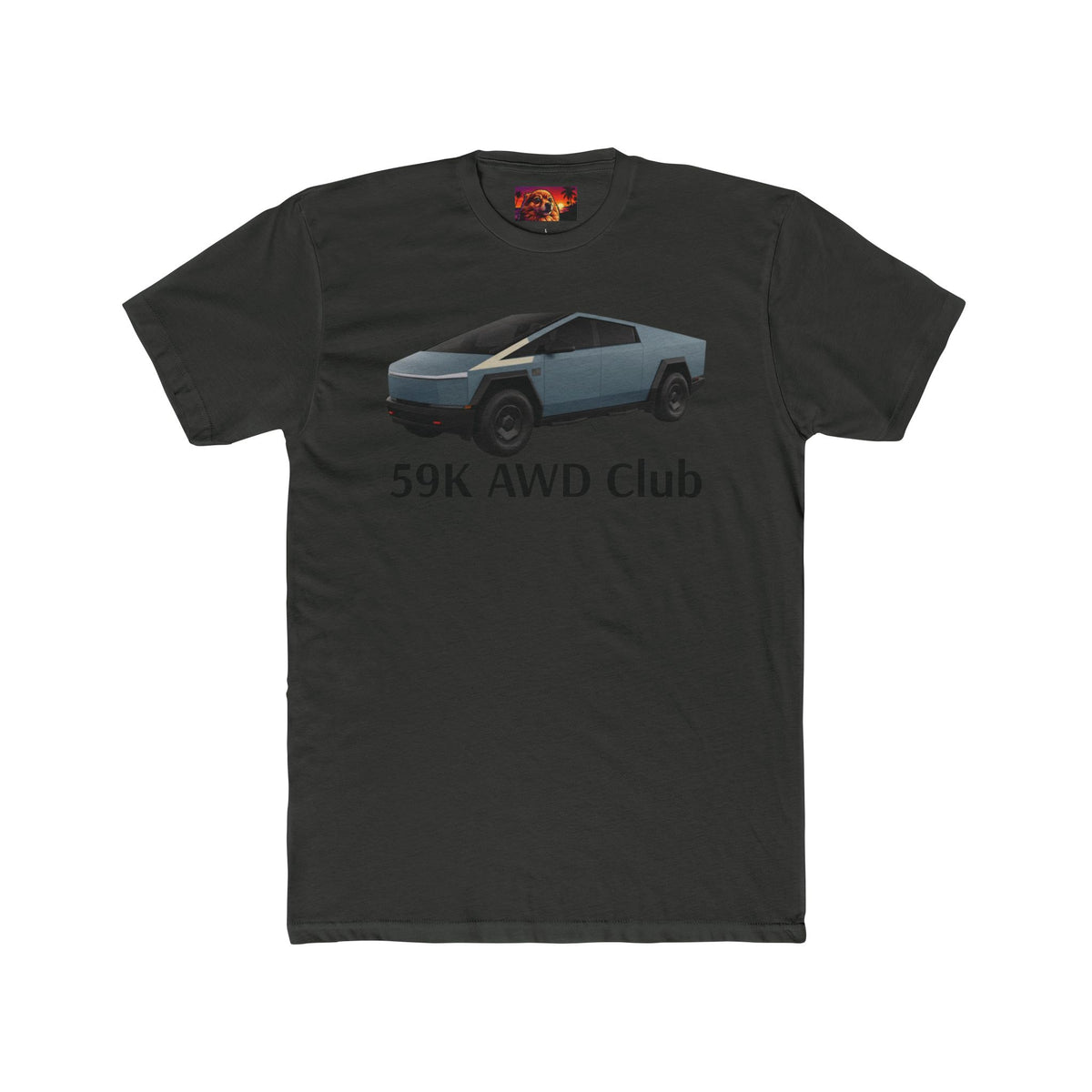 Charcoal 59K AWD Club tee — Cybertruck graphic with 59K AWD Club text