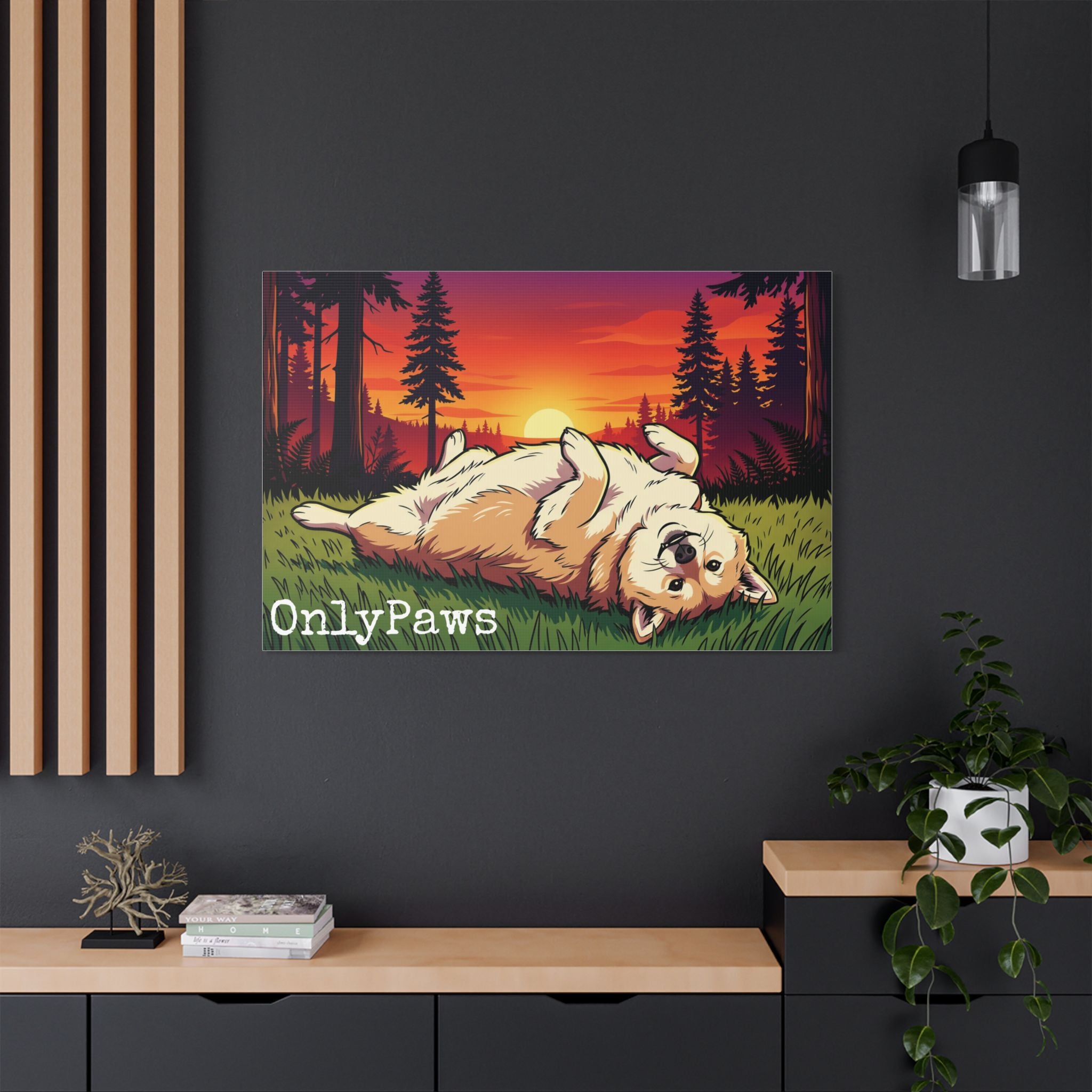 Cory the Corgi OnlyPaws Sunset Canvas Print — Stretched Satin Wall Art