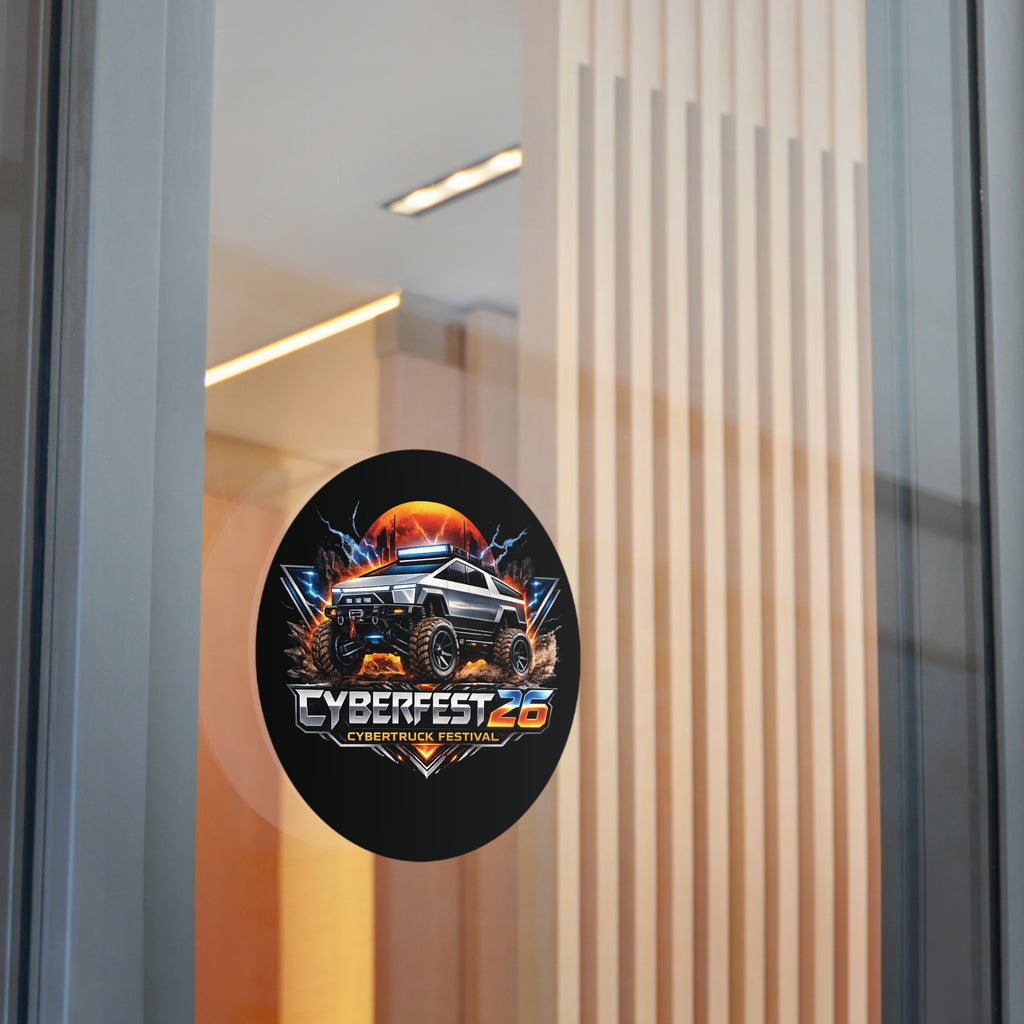 CYBERFEST '26 Round Vinyl Sticker — Official CyberFest Merch by SmokehBear – 6" × 6", lifestyle view 1