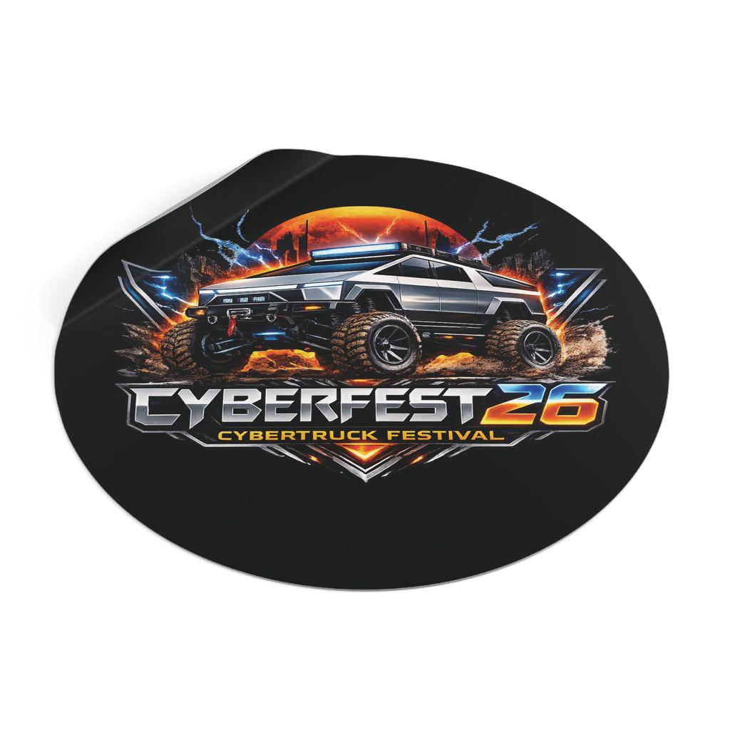 CYBERFEST '26 Round Vinyl Sticker — Official CyberFest Merch by SmokehBear – 4" × 4", lifestyle view 2
