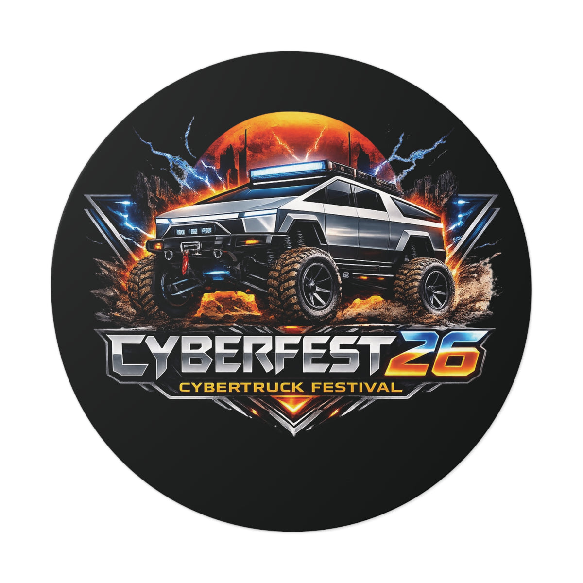 CYBERFEST '26 Round Vinyl Sticker — Official CyberFest Merch by SmokehBear – 3" × 3", front view