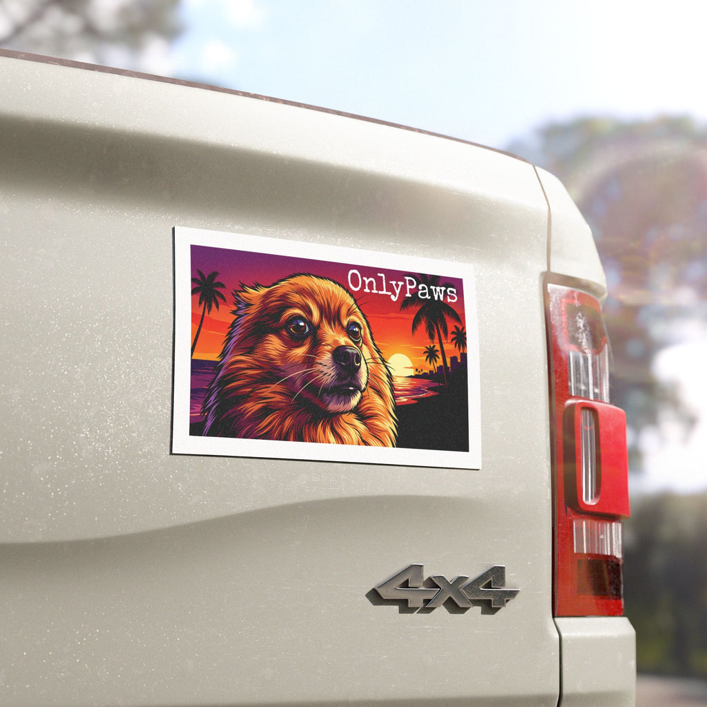 OnlyPaws Dog Car Magnet — Sunset Palm Beach Pup Design
