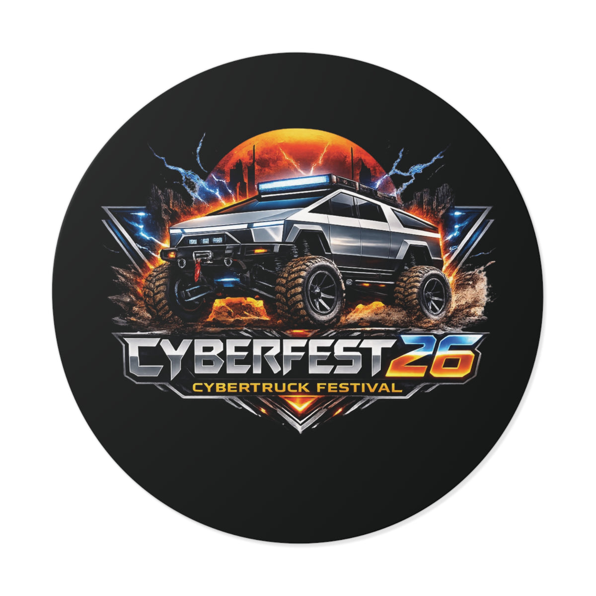 CYBERFEST '26 Round Vinyl Sticker — Official CyberFest Merch by SmokehBear – 2" × 2", folded view