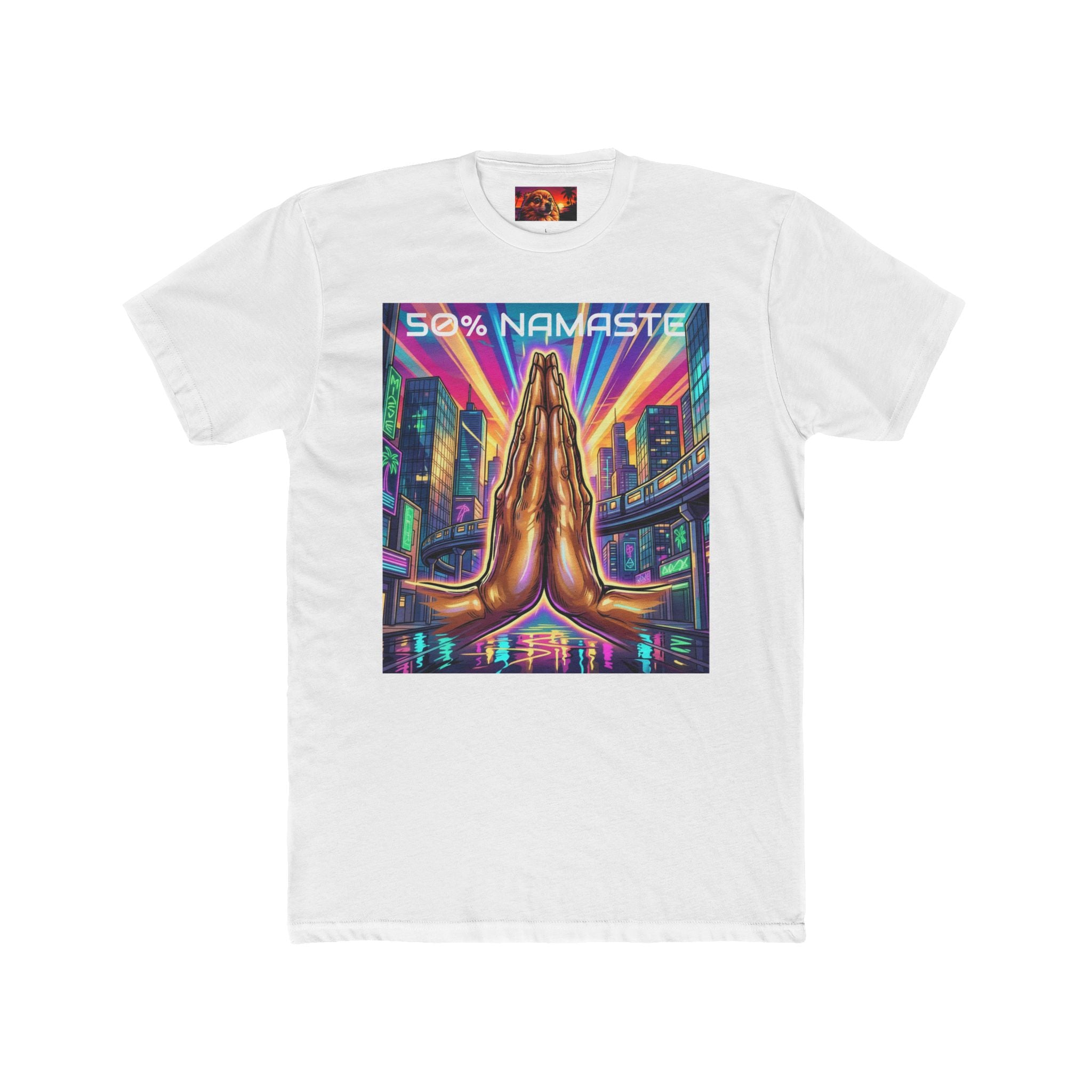 Namaste/Middle Finger Tee — "50% Namaste / 50% FAHK Off" Urban Yoga Tee
